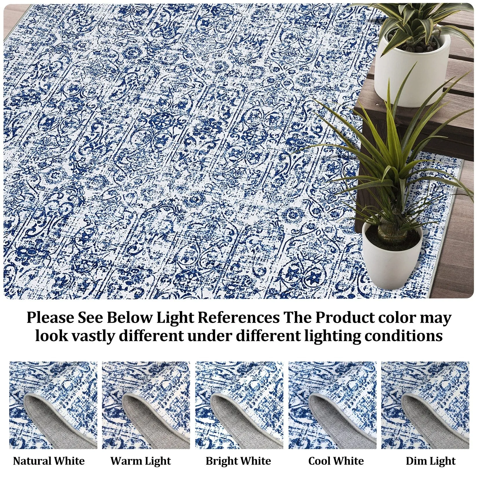Vintage Area Rug Washable Rug Floral Living Room Rugs Non Slip Low Pile Throw Rugs