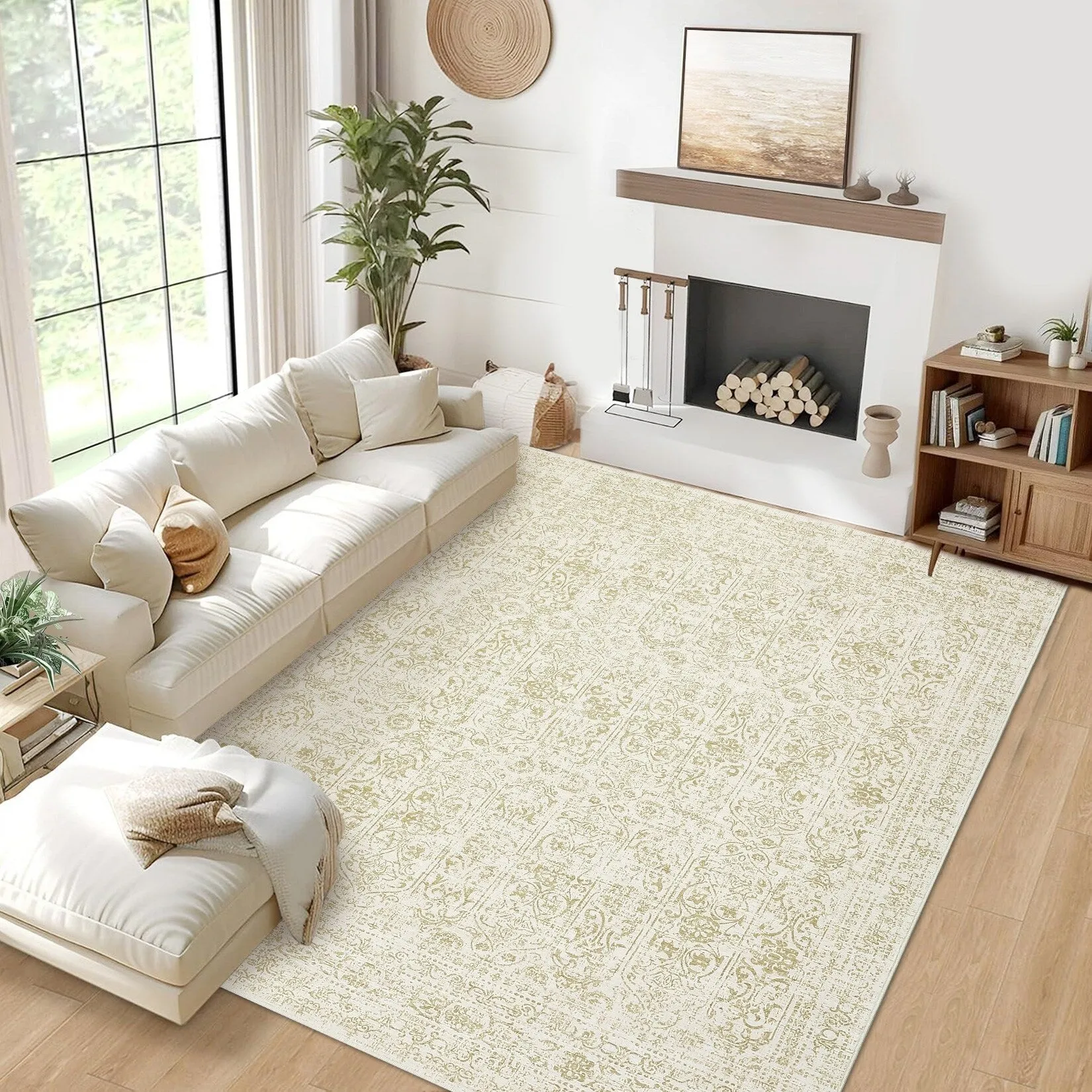 Vintage Area Rug Washable Rug Floral Living Room Rugs Non Slip Low Pile Throw Rugs