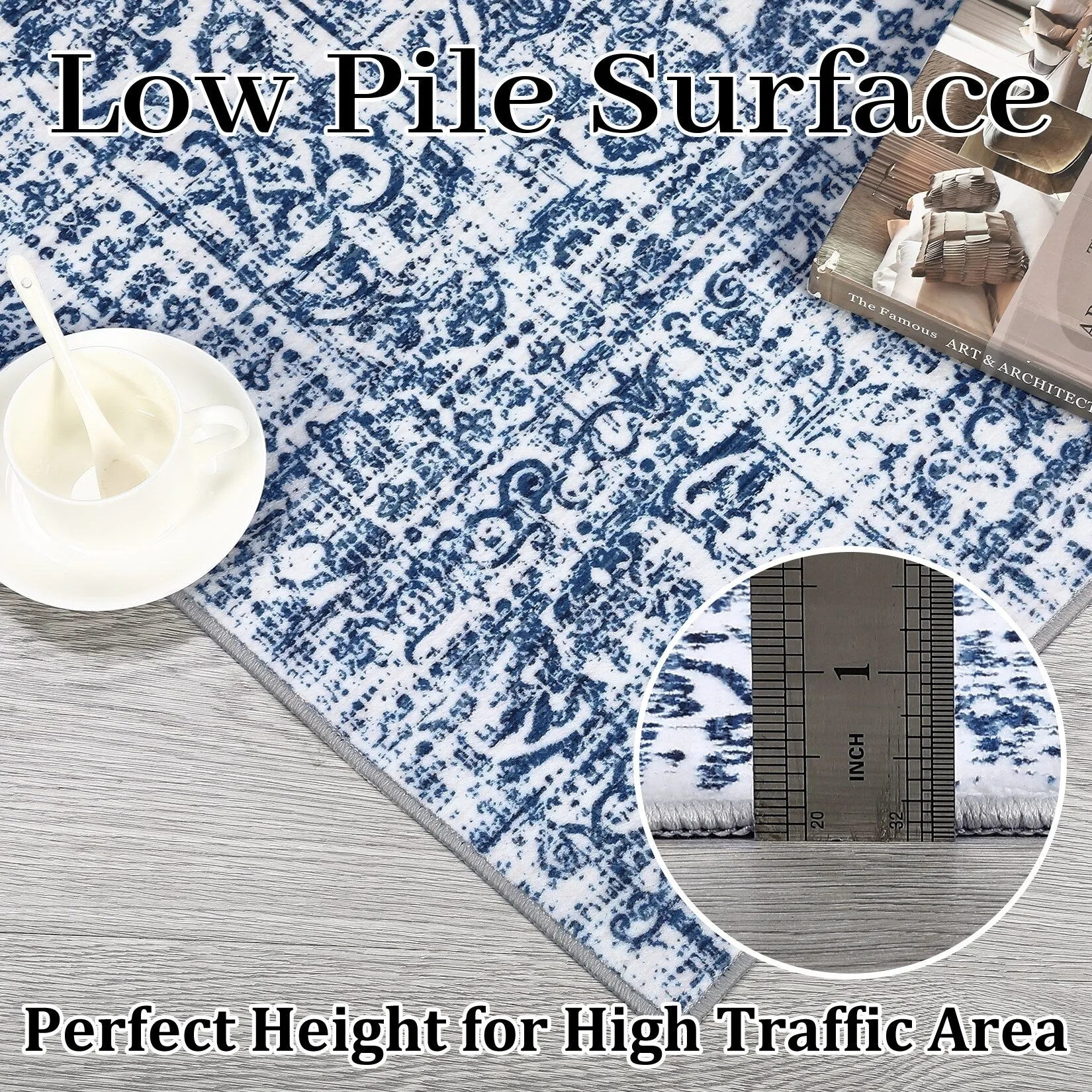 Vintage Area Rug Washable Rug Floral Living Room Rugs Non Slip Low Pile Throw Rugs