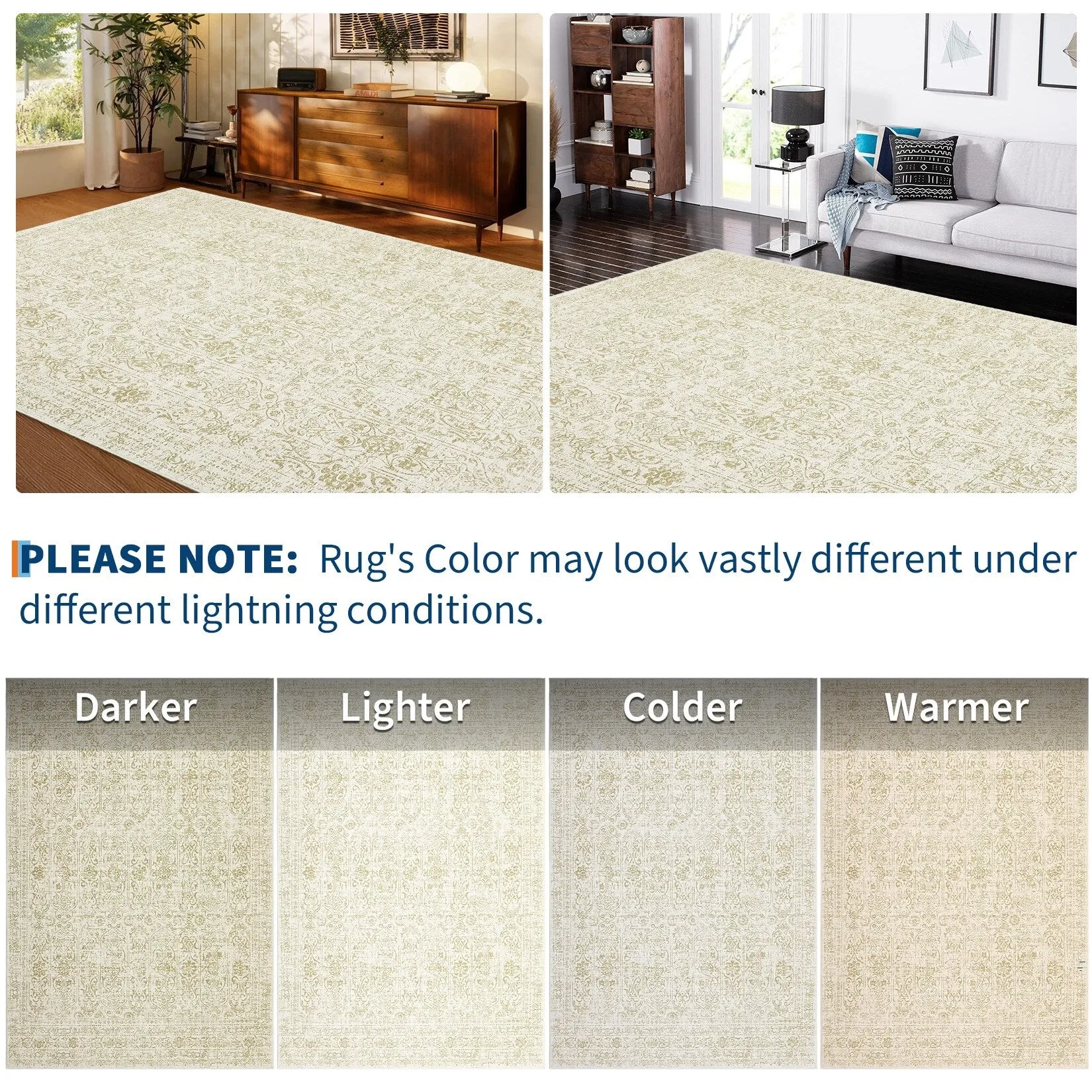 Vintage Area Rug Washable Rug Floral Living Room Rugs Non Slip Low Pile Throw Rugs