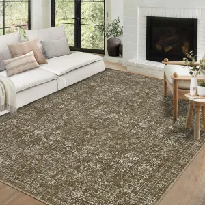 Vintage Area Rug Washable Rug Floral Living Room Rugs Non Slip Low Pile Throw Rugs
