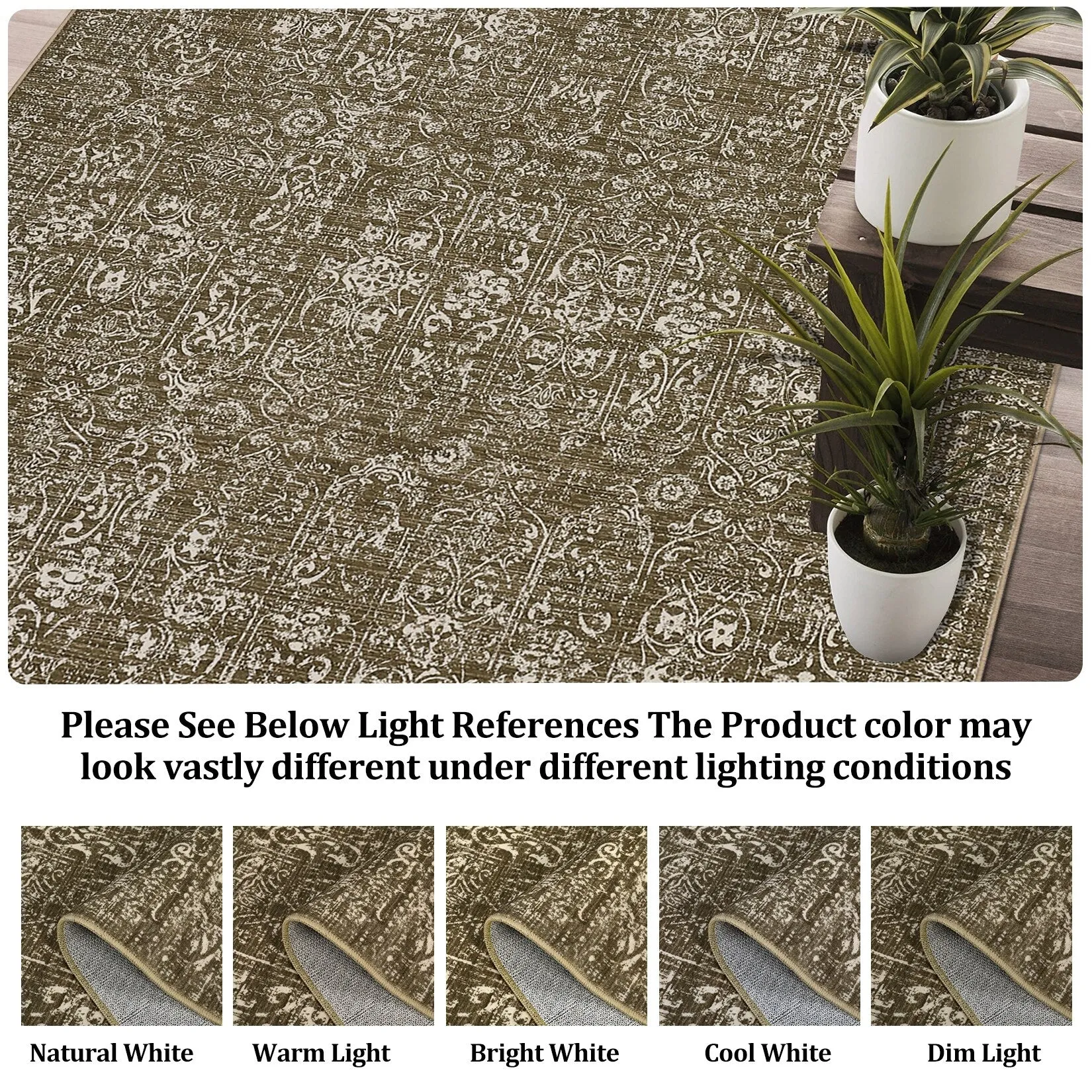 Vintage Area Rug Washable Rug Floral Living Room Rugs Non Slip Low Pile Throw Rugs