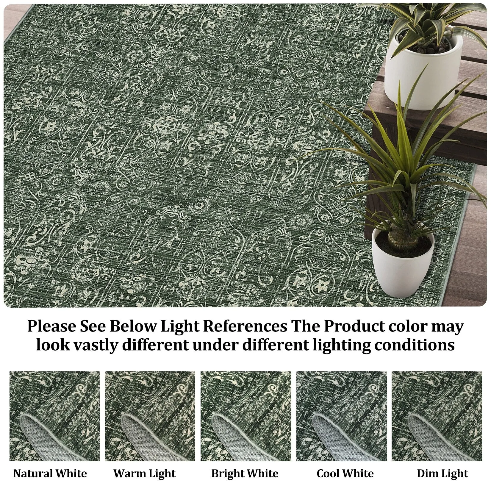 Vintage Area Rug Washable Rug Floral Living Room Rugs Non Slip Low Pile Throw Rugs