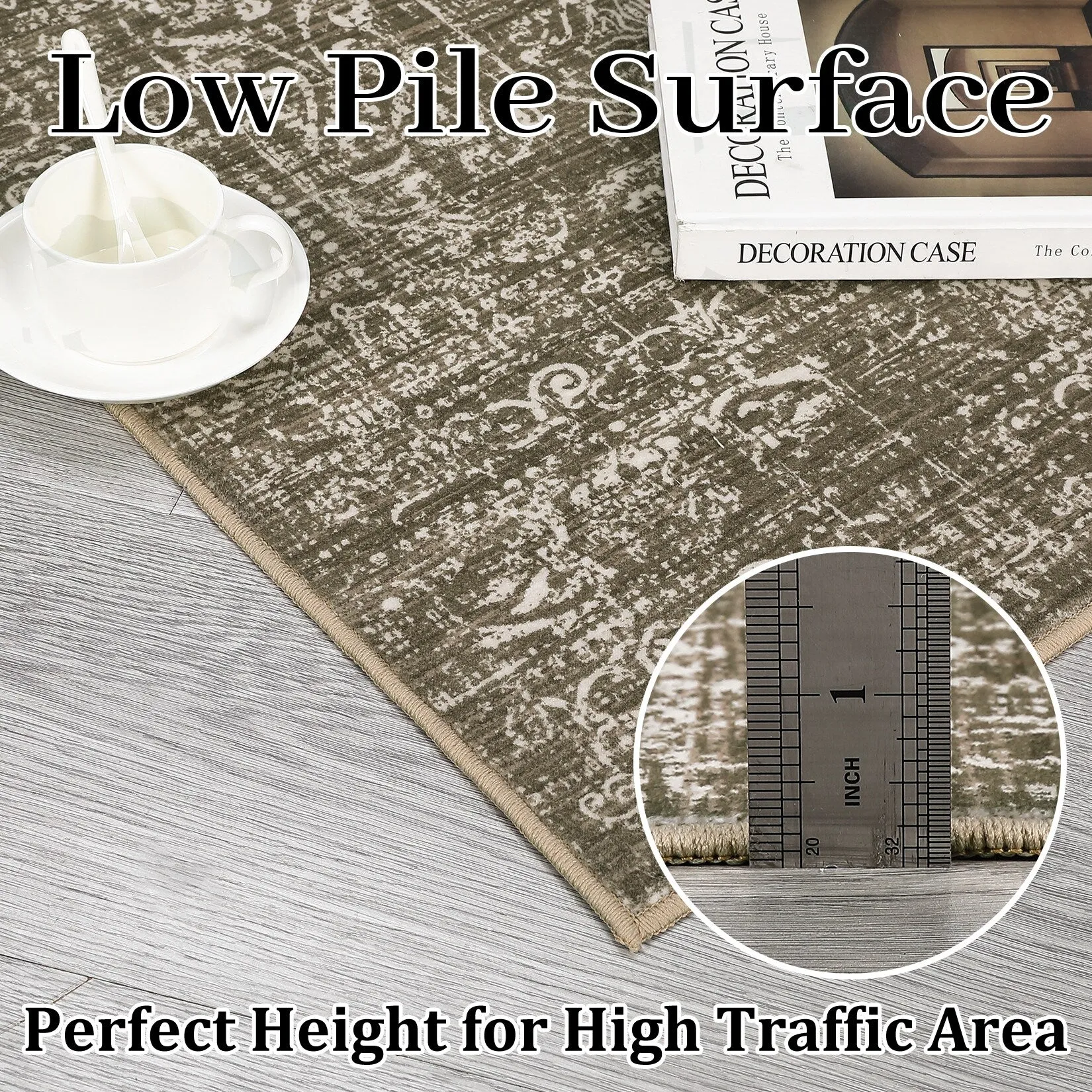 Vintage Area Rug Washable Rug Floral Living Room Rugs Non Slip Low Pile Throw Rugs