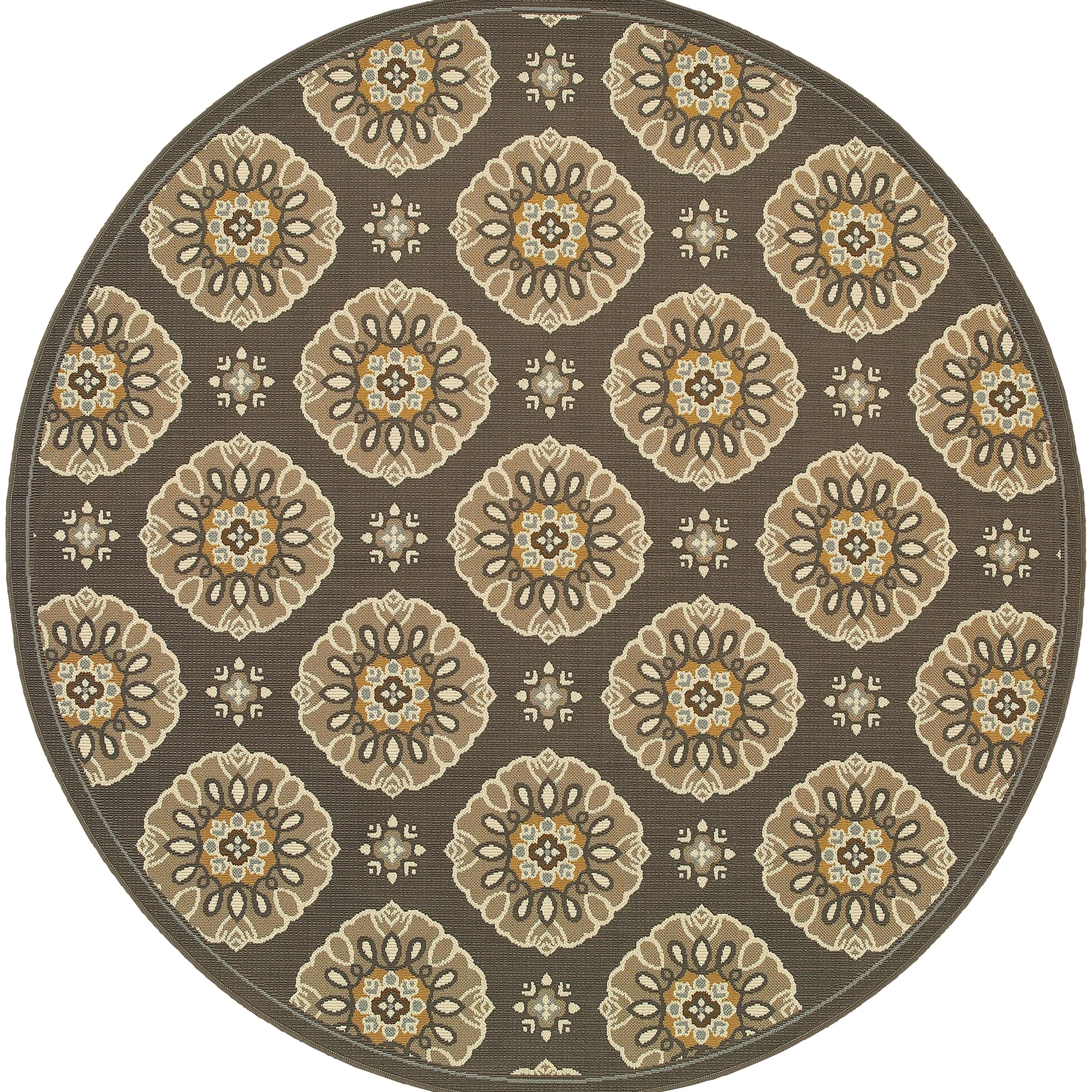Vista Home Bar Harbour Grey/ Gold Floral Indoor/ Outdoor Area Rug