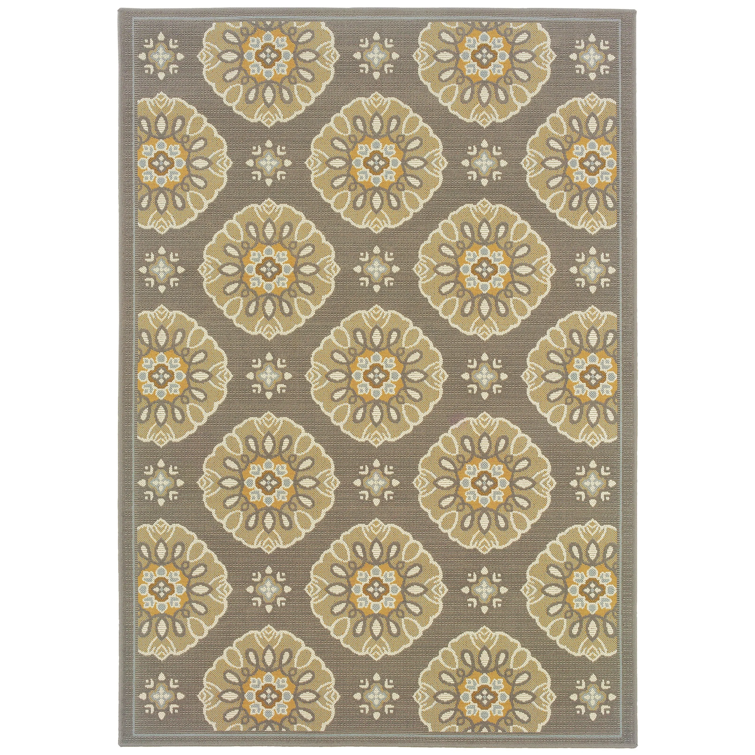 Vista Home Bar Harbour Grey/ Gold Floral Indoor/ Outdoor Area Rug