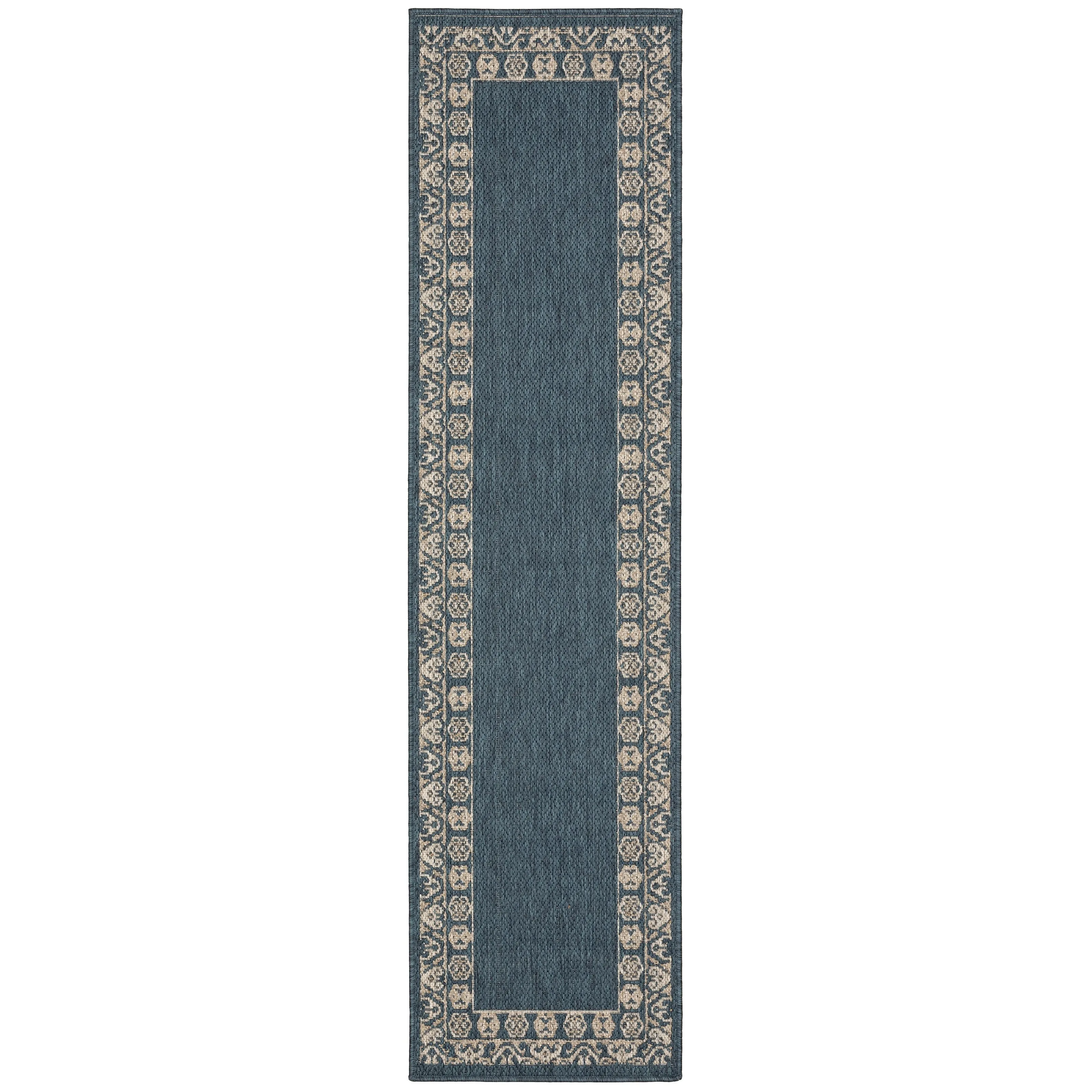 Vista Home Higgins Bordered Deep Blue-Green Grey Indoor/ Outdoor Rug
