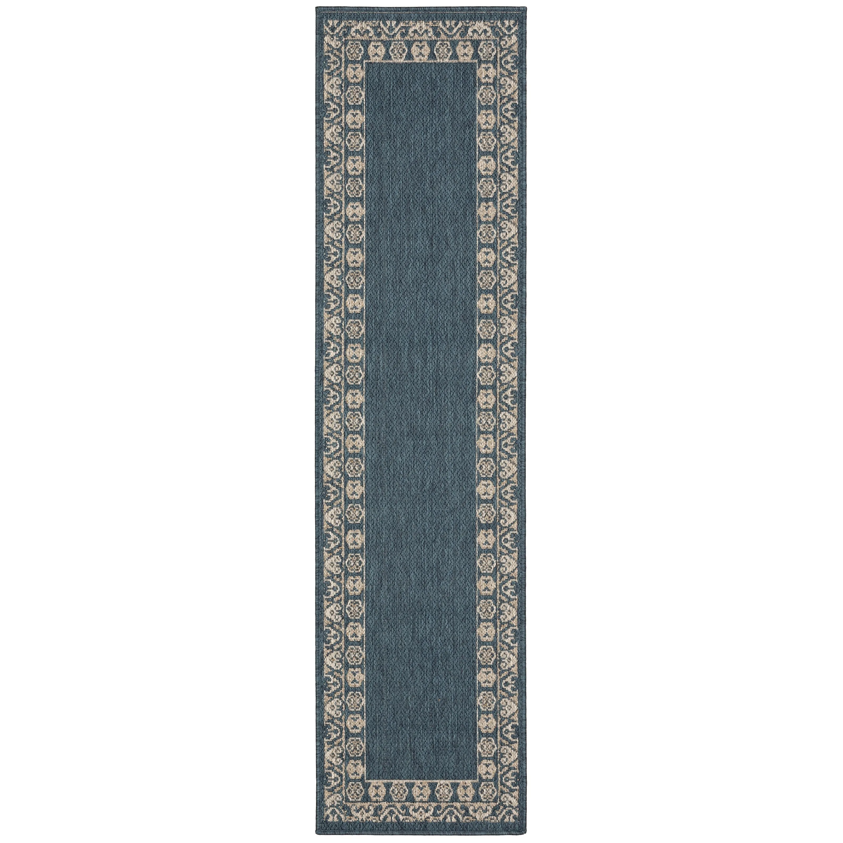 Vista Home Higgins Bordered Deep Blue-Green Grey Indoor/ Outdoor Rug