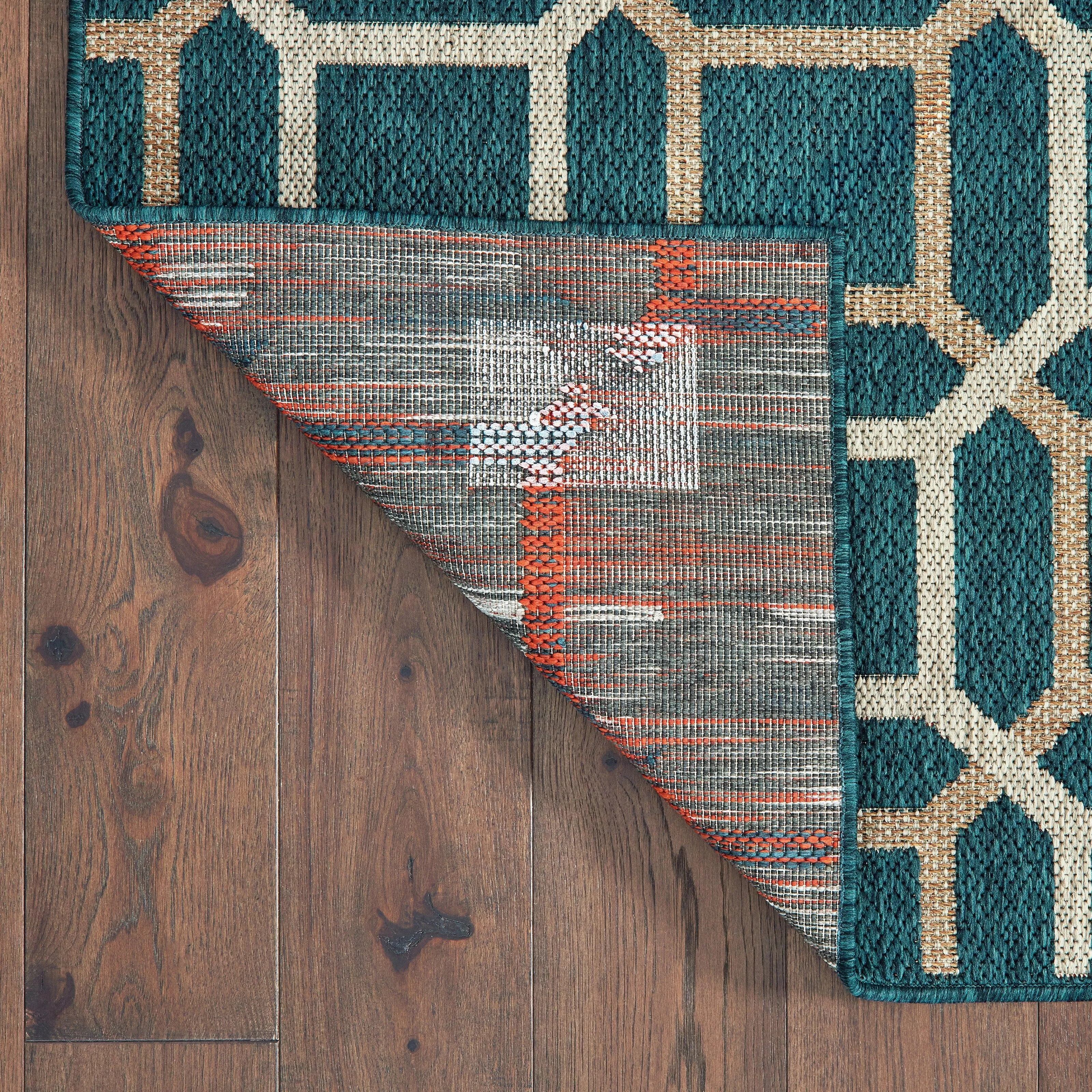Vista Home Higgins Geometric Tile Blue-Green/Oatmeal Indoor-Outdoor Rug