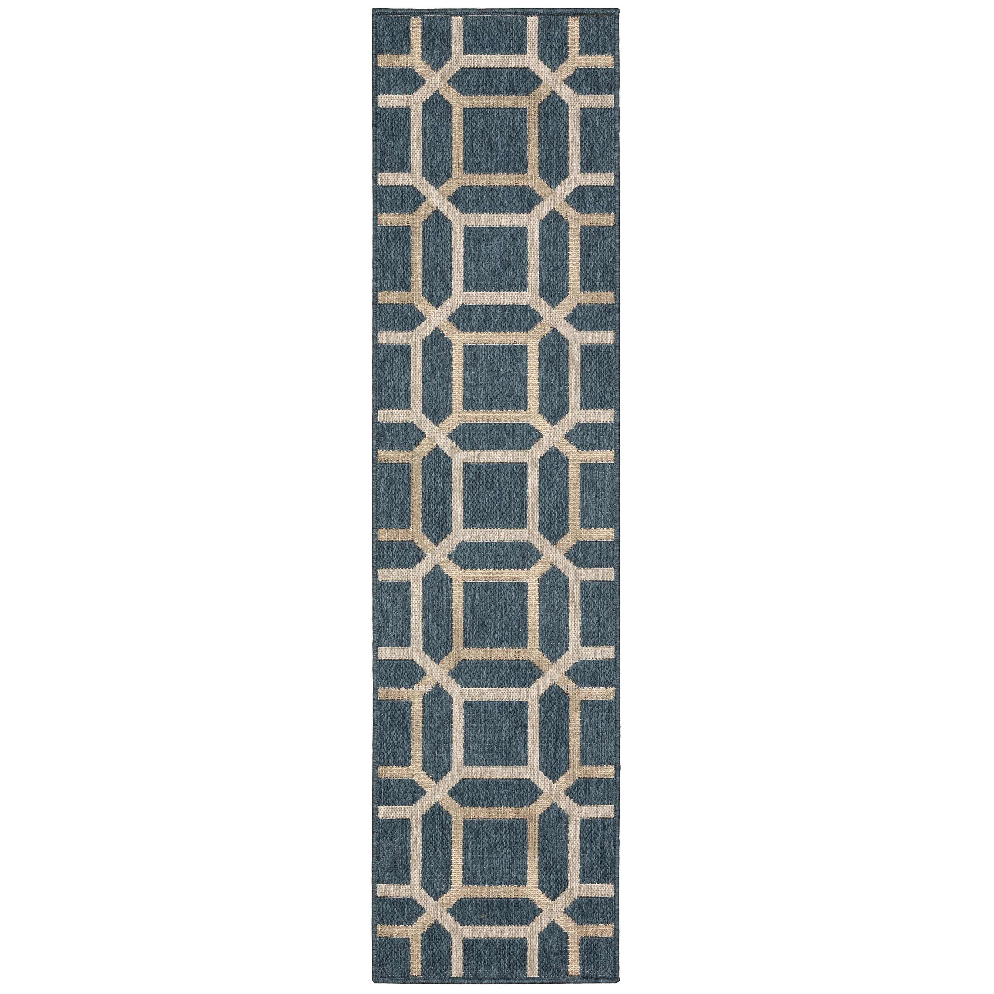 Vista Home Higgins Geometric Tile Blue-Green/Oatmeal Indoor-Outdoor Rug