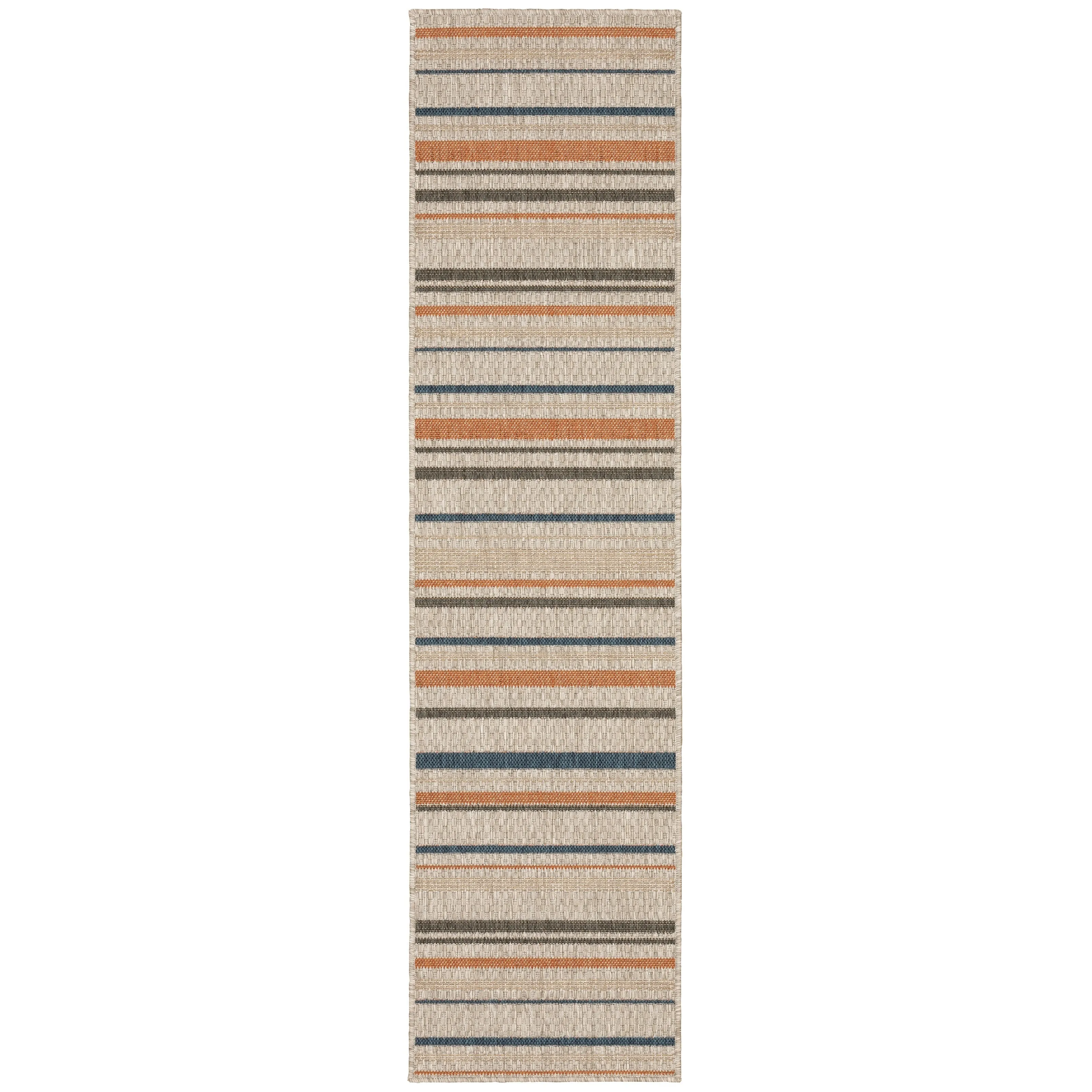 Vista Home Higgins Striped Grey/ Blue Indoor/ Outdoor Area Rug