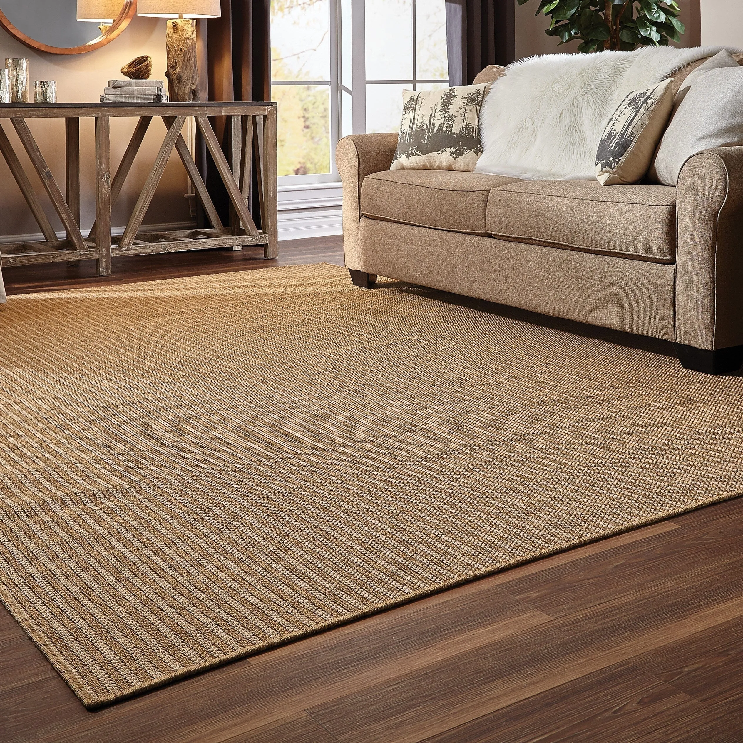 Vista Home Kauai Verticle Stripes Indoor-Outdoor Light Brown Rug.