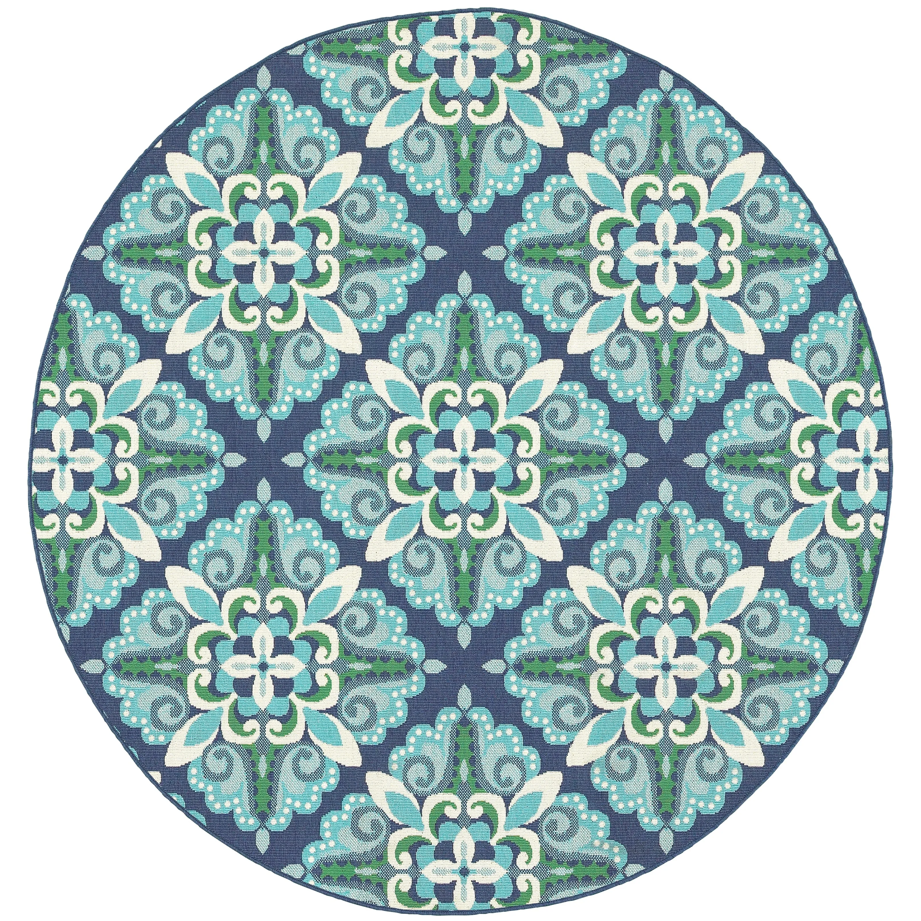 Vista Home Mackinac Medallion Blue/ Green Indoor-Outdoor Area Rug.