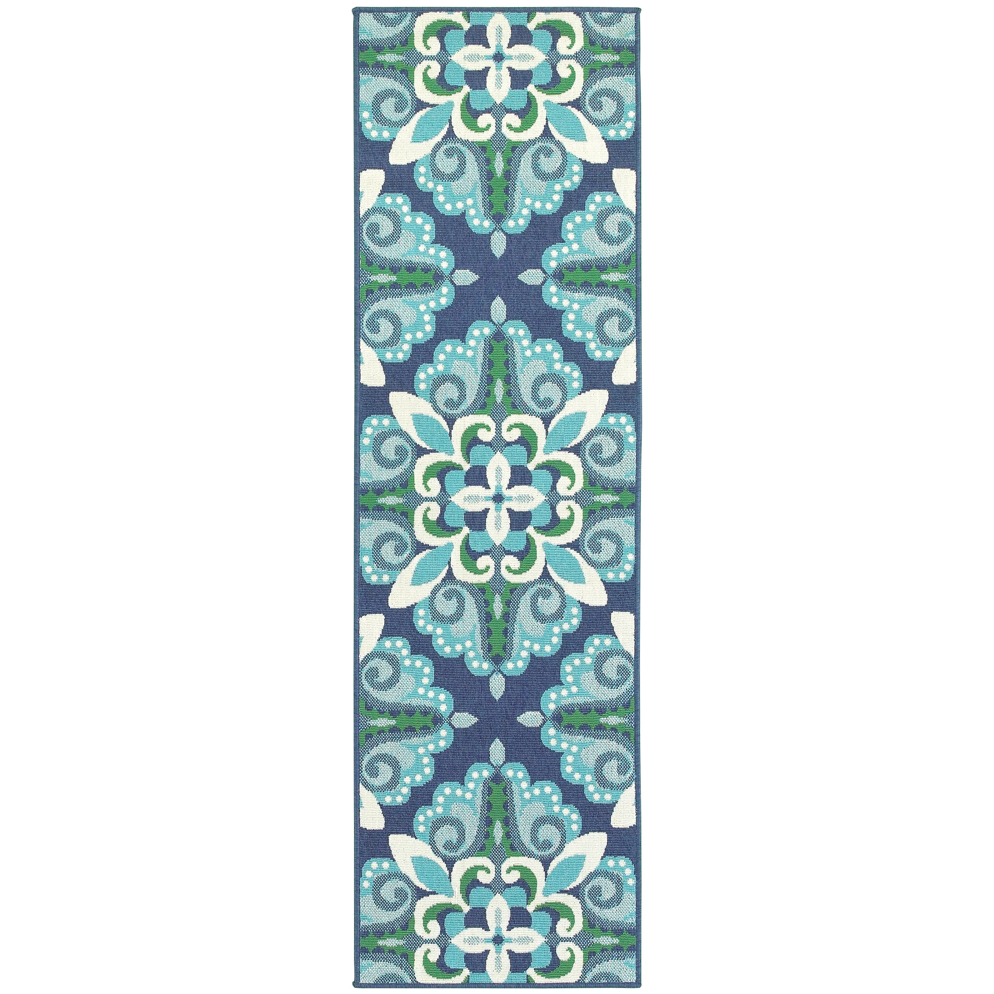 Vista Home Mackinac Medallion Blue/ Green Indoor-Outdoor Area Rug.