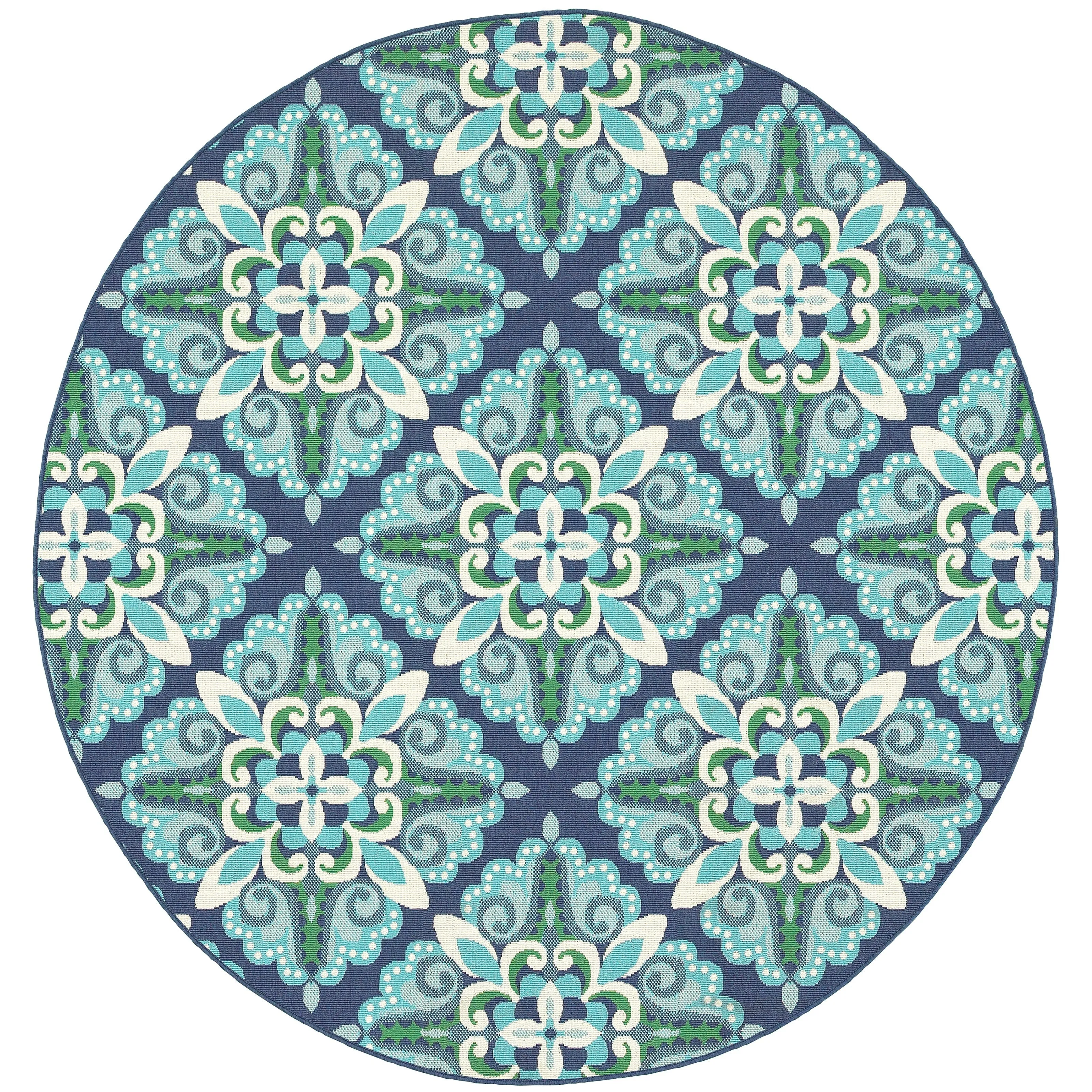 Vista Home Mackinac Medallion Blue/ Green Indoor-Outdoor Area Rug.