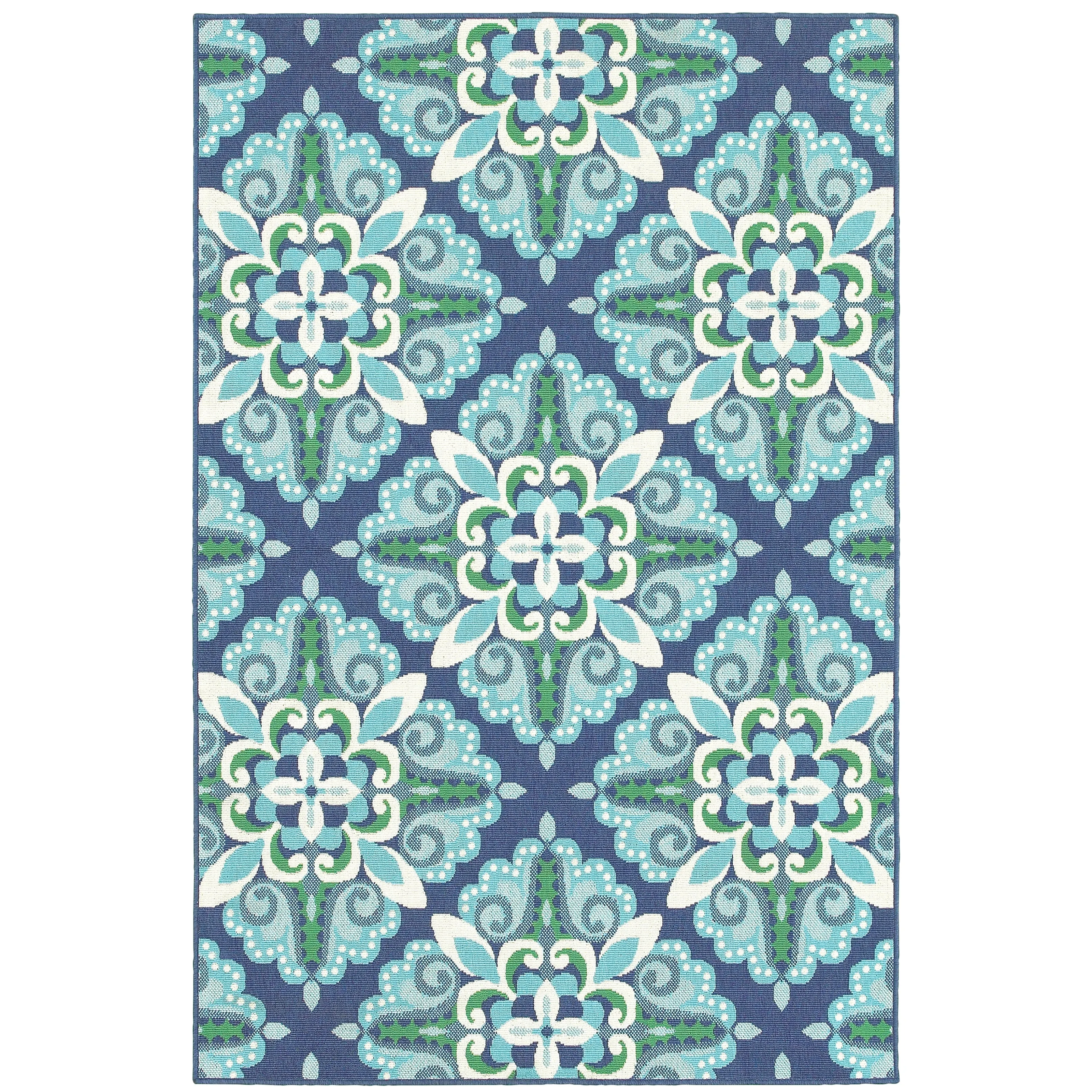 Vista Home Mackinac Medallion Blue/ Green Indoor-Outdoor Area Rug.