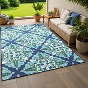 Vista Home Mackinac Medallion Blue/ Green Indoor-Outdoor Area Rug.