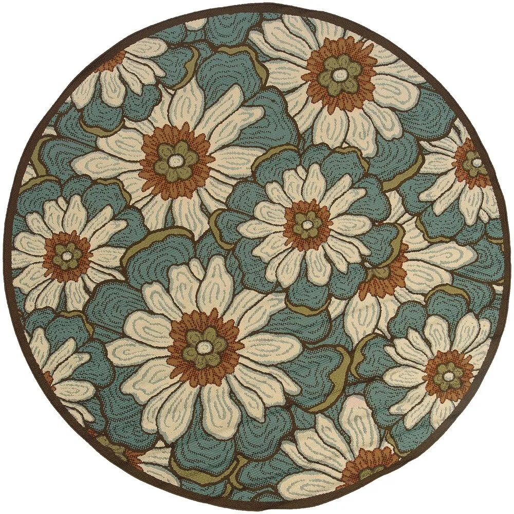 Vista Home Malta Overscale Floral Blue/Brown Indoor-Outdoor Rug