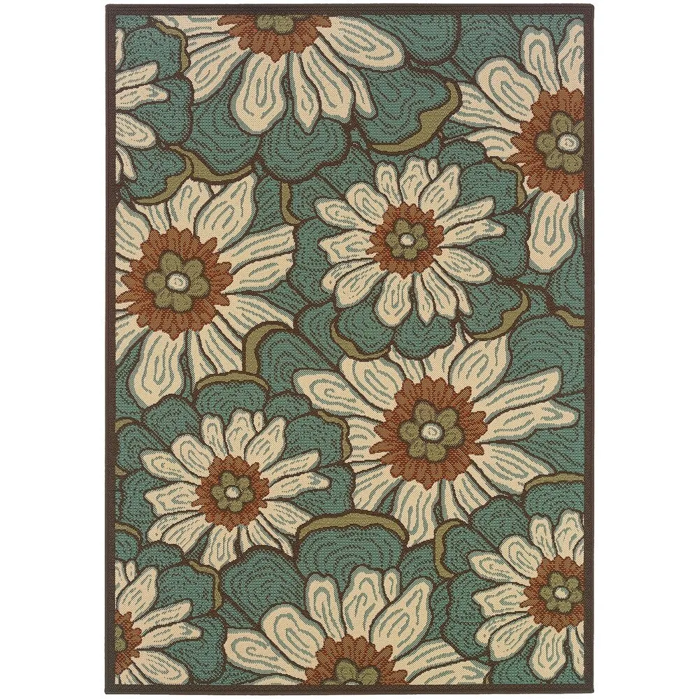 Vista Home Malta Overscale Floral Blue/Brown Indoor-Outdoor Rug