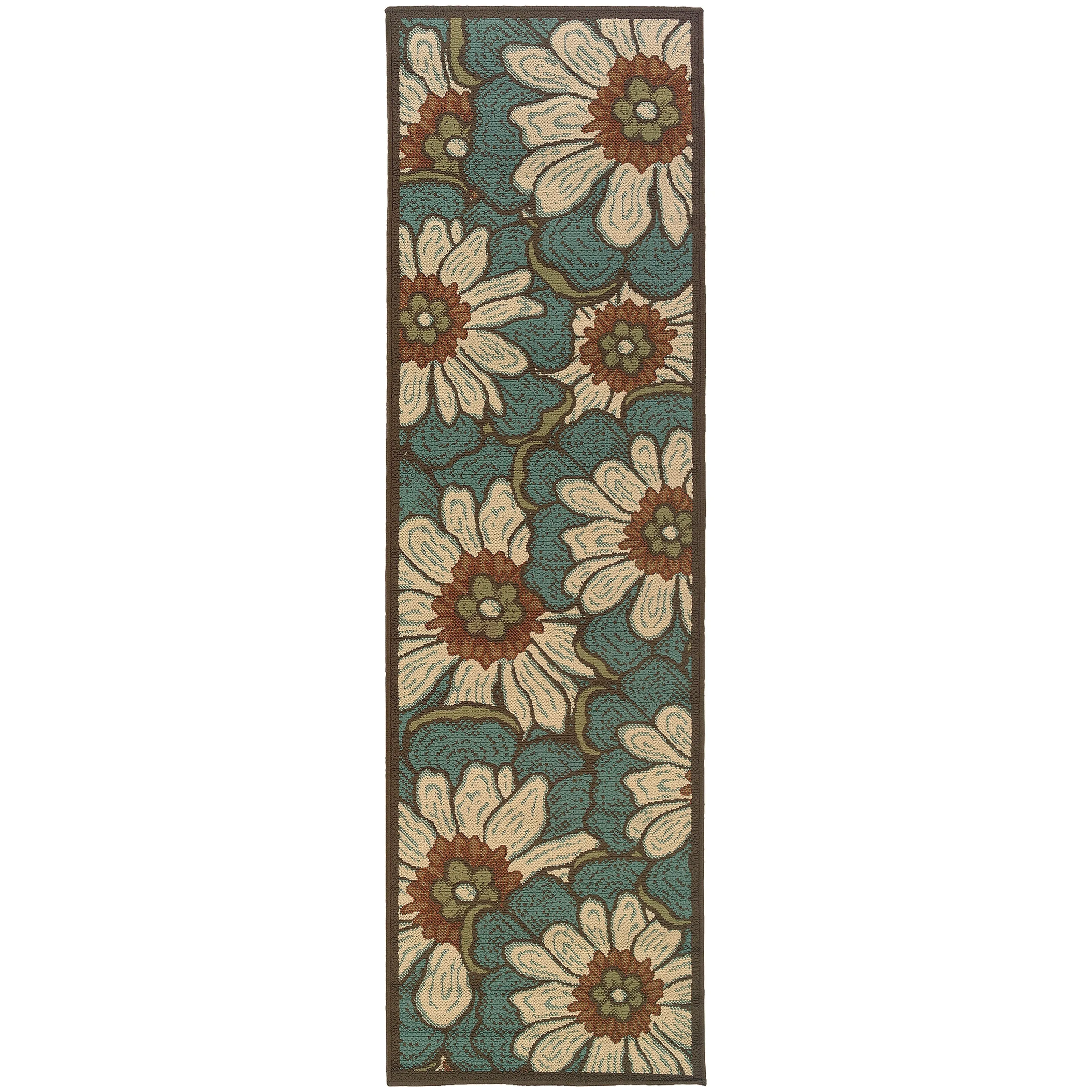 Vista Home Malta Overscale Floral Blue/Brown Indoor-Outdoor Rug