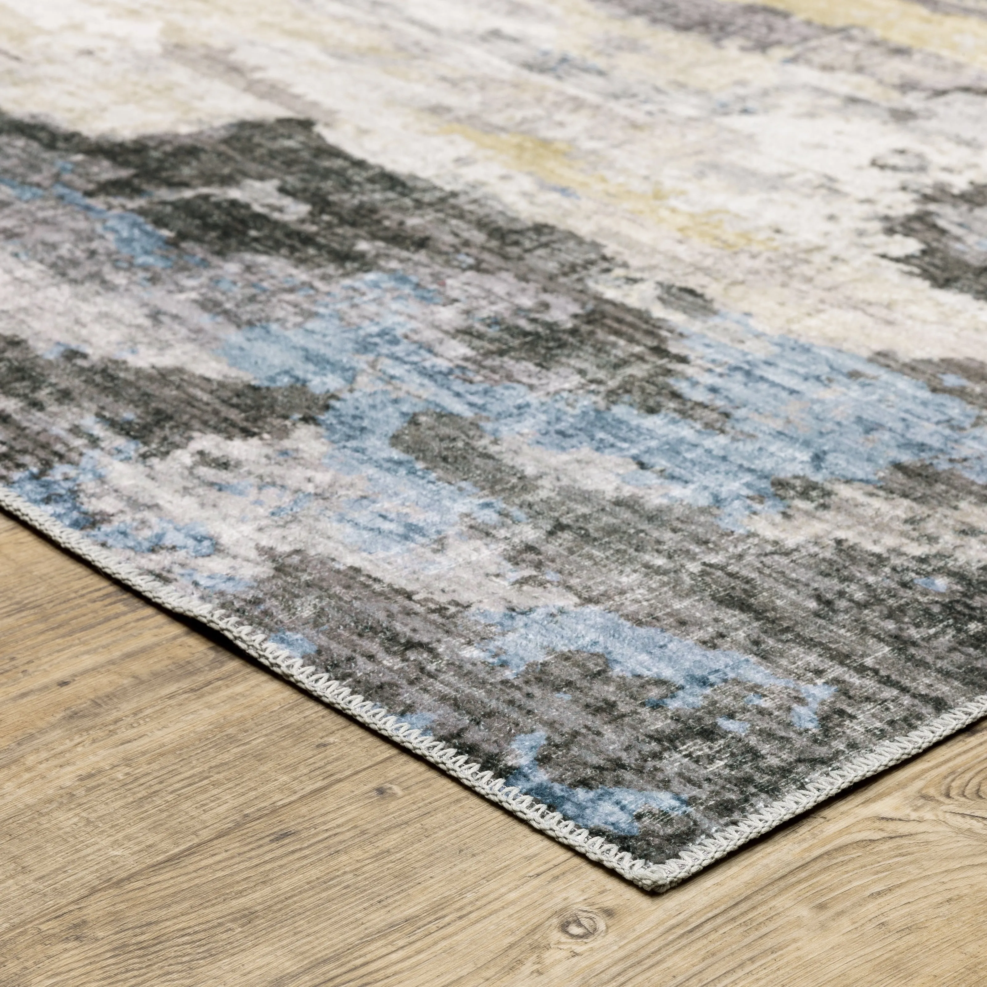 Vista Home Marissa Washable Abstract Grey/ Blue Indoor Area Rug