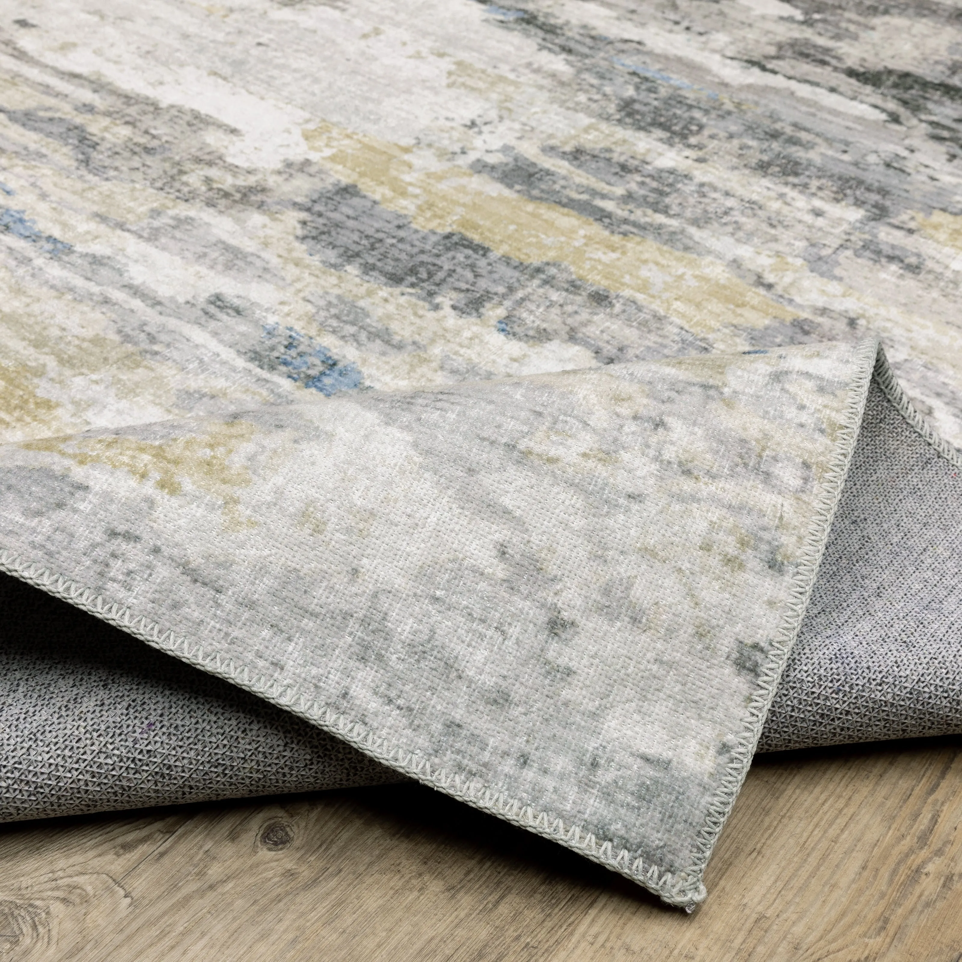 Vista Home Marissa Washable Abstract Grey/ Blue Indoor Area Rug