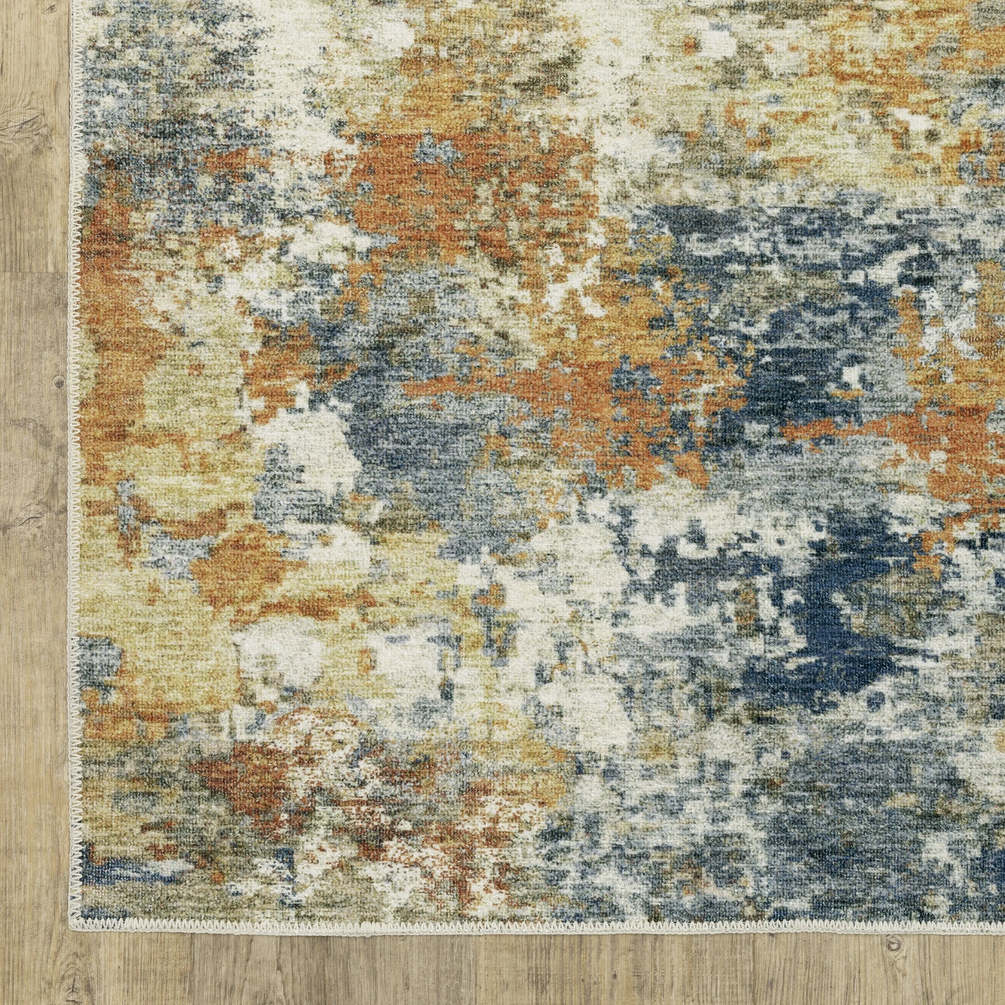 Vista Home Marissa Washable Contemporary Abstract Orange/ Blue Indoor Area Rug
