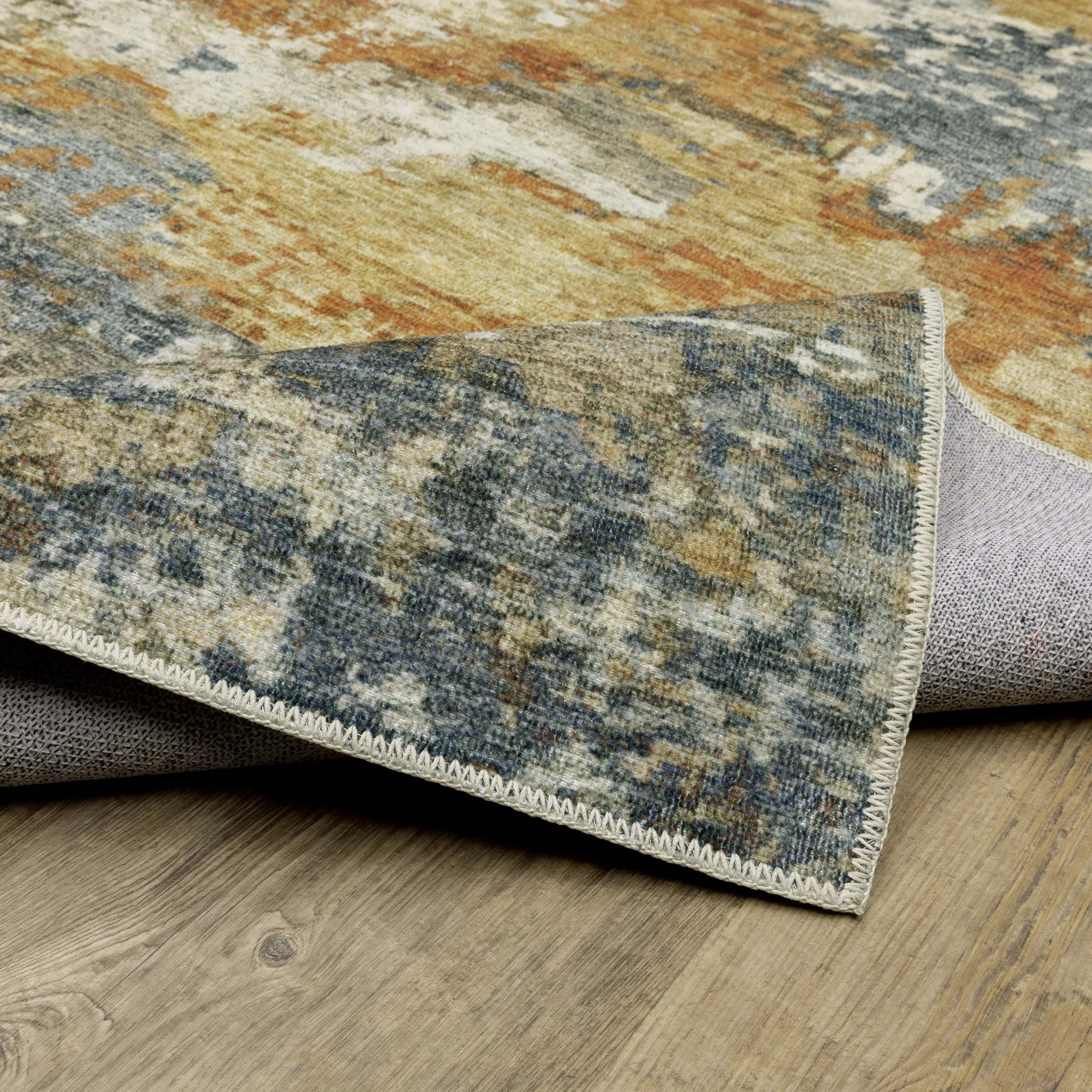 Vista Home Marissa Washable Contemporary Abstract Orange/ Blue Indoor Area Rug