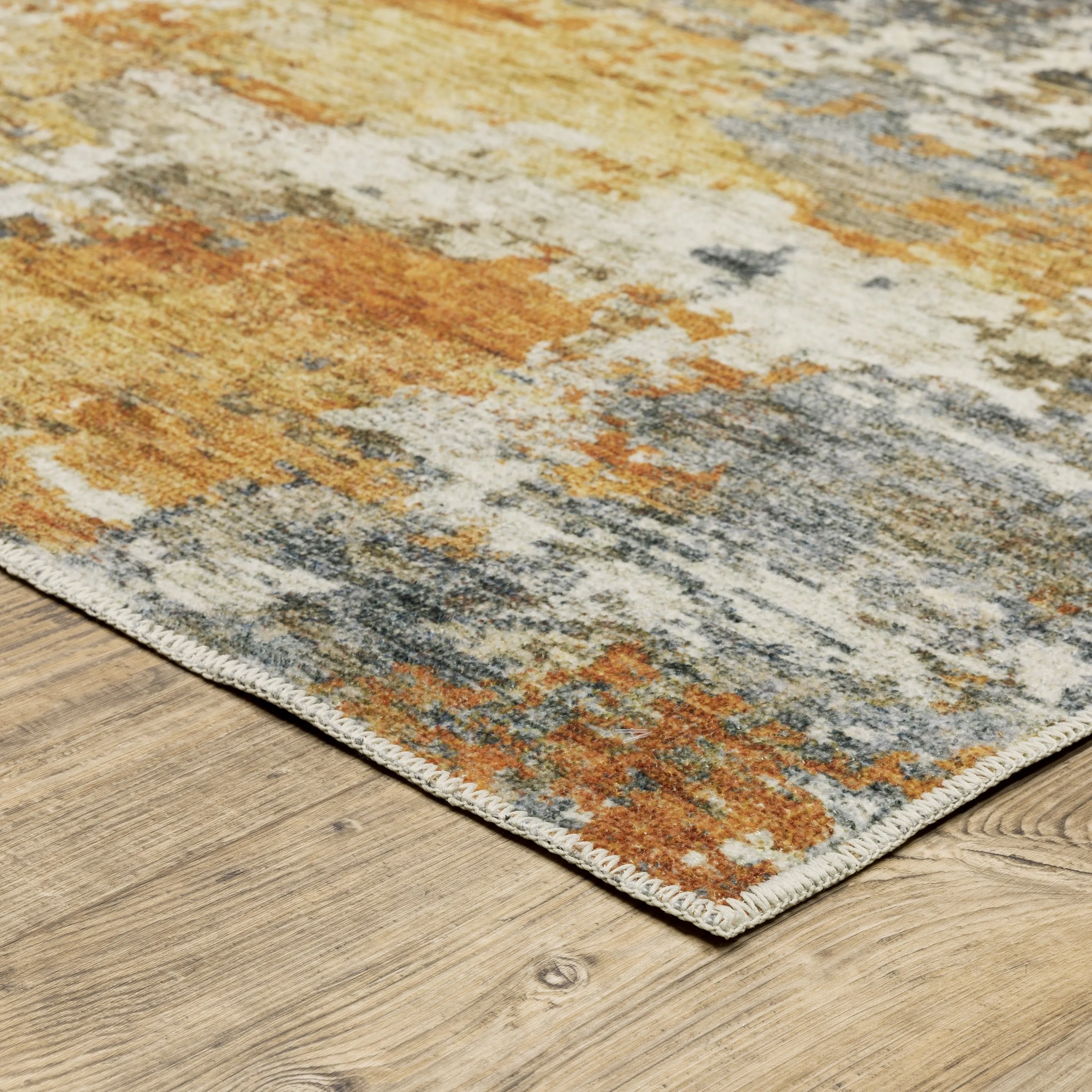 Vista Home Marissa Washable Contemporary Abstract Orange/ Blue Indoor Area Rug