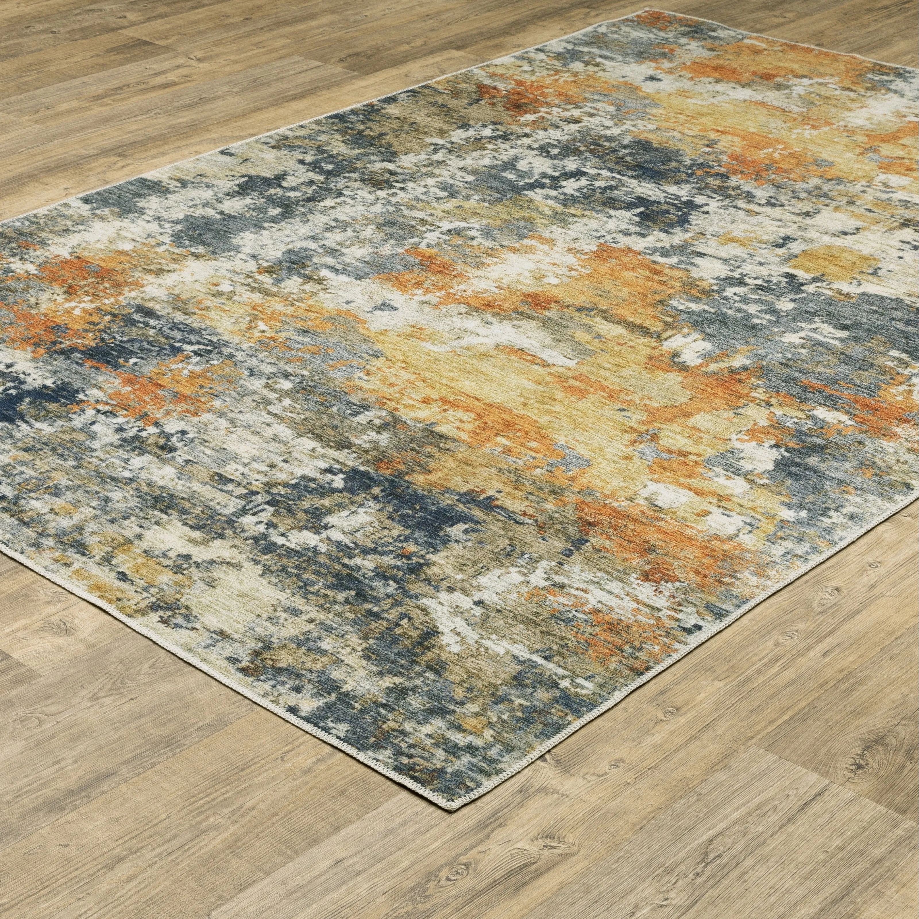 Vista Home Marissa Washable Contemporary Abstract Orange/ Blue Indoor Area Rug
