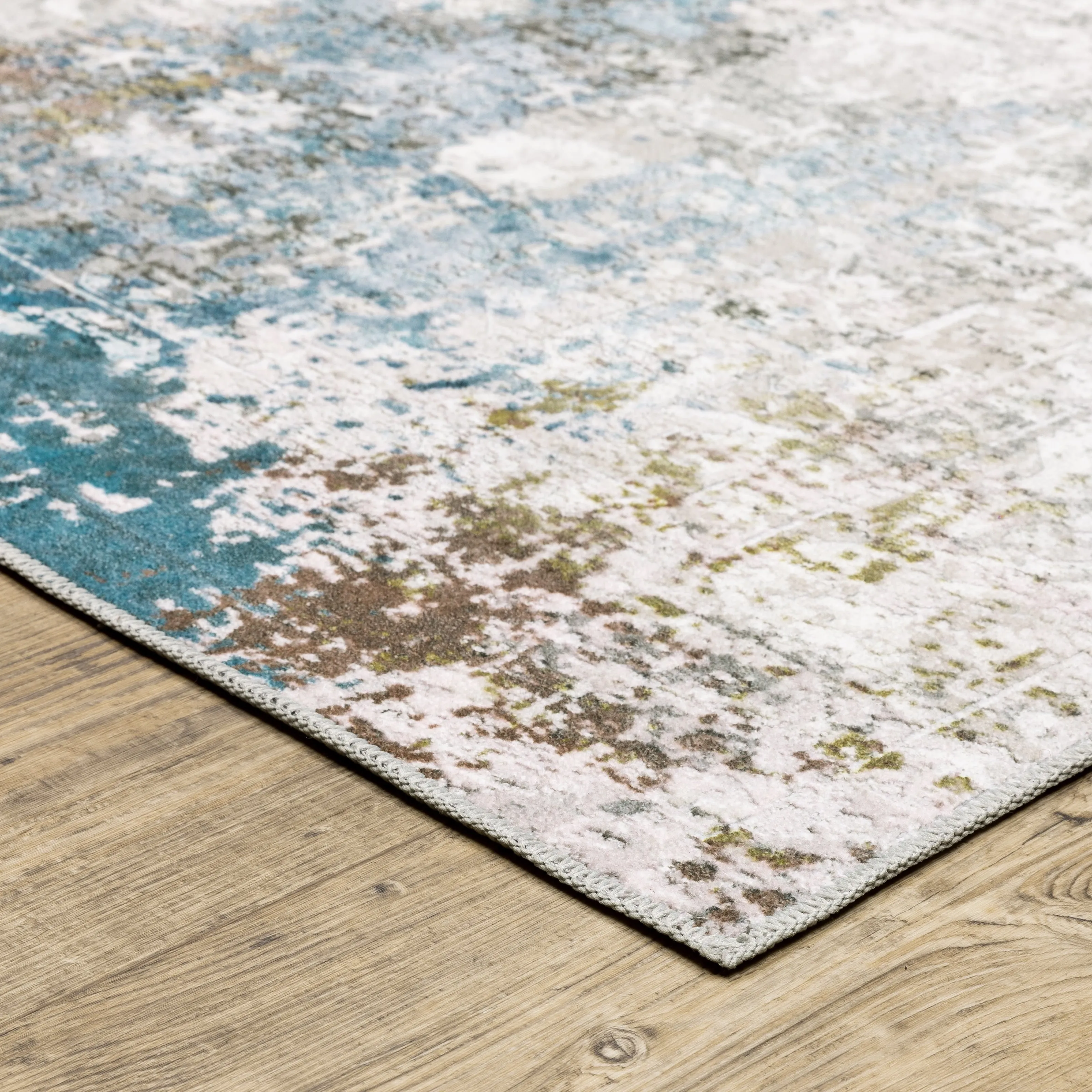 Vista Home Marissa Washable Faded Oriental Ivory/ Blue Indoor Area Rug