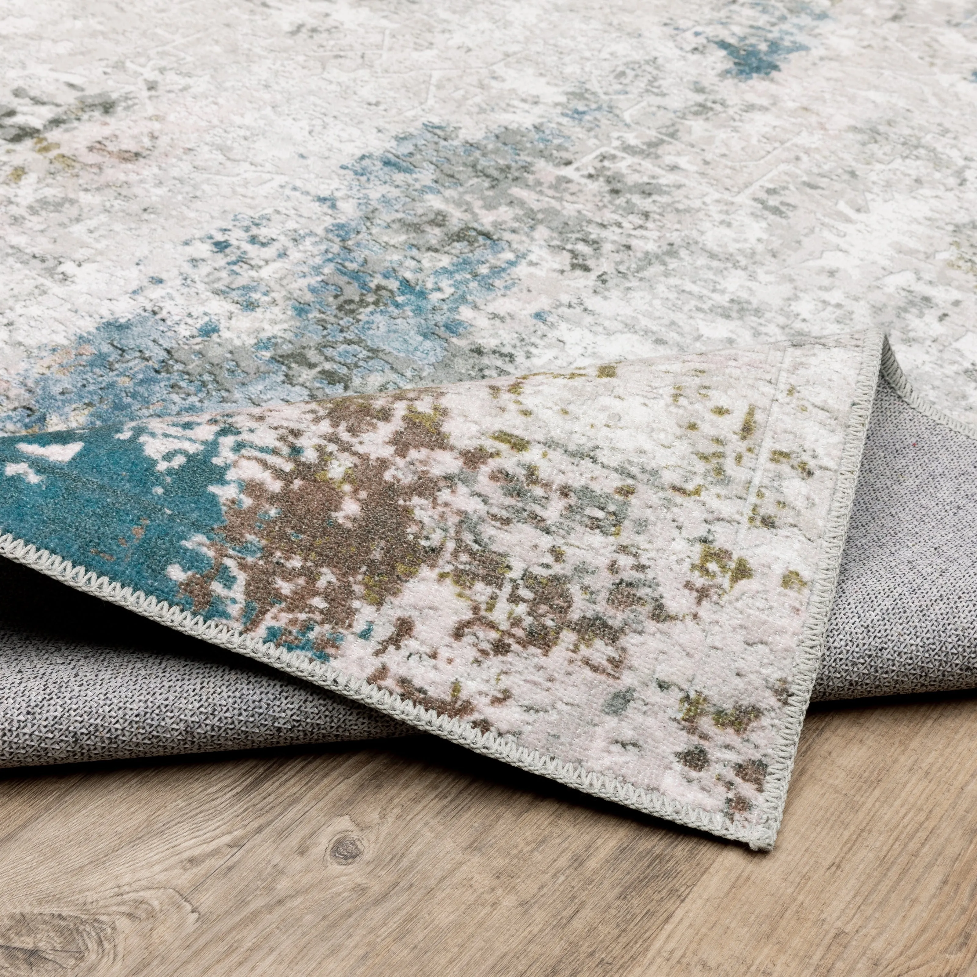 Vista Home Marissa Washable Faded Oriental Ivory/ Blue Indoor Area Rug