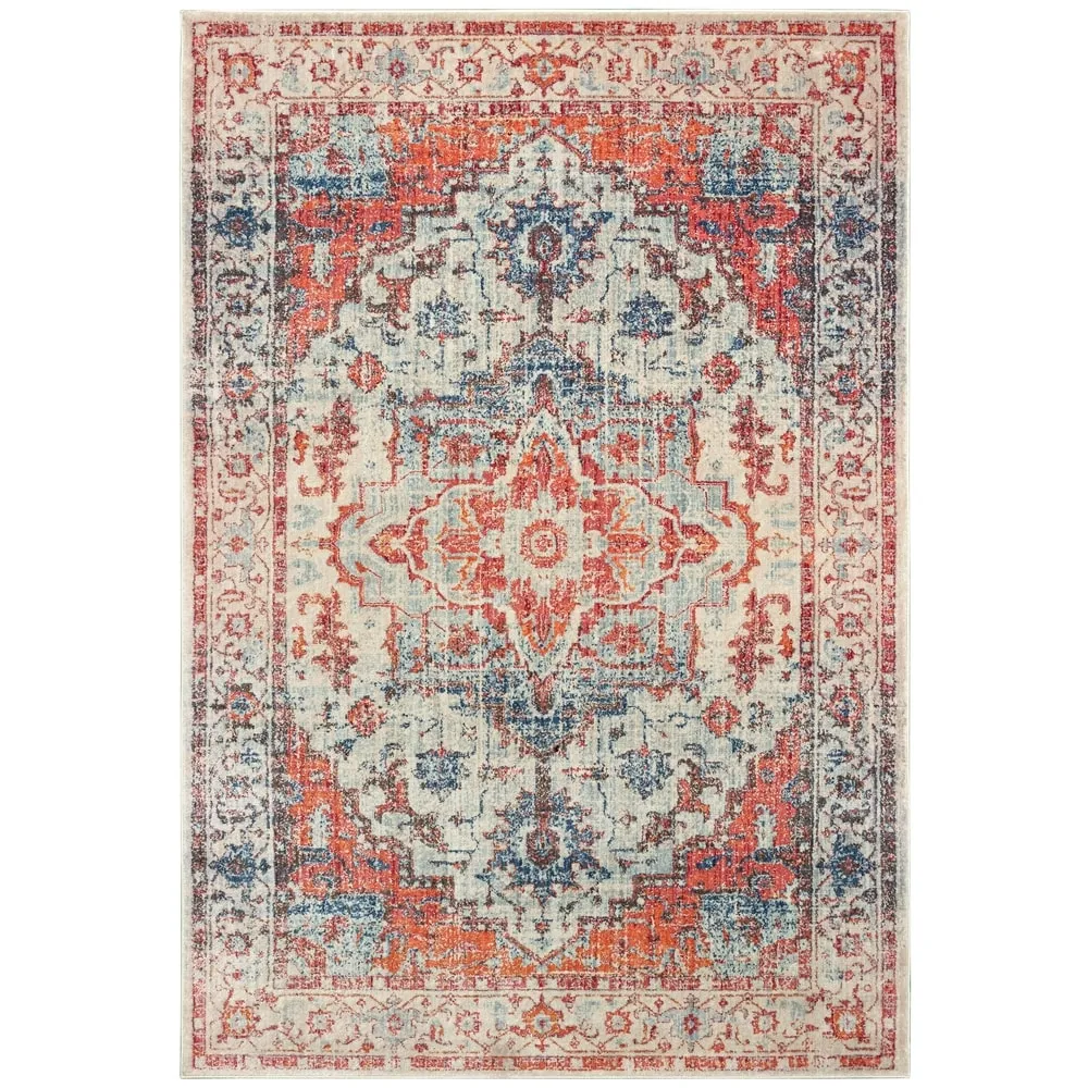 Vista Home Regent Distressed Medallion Blue/ Orange Area Rug