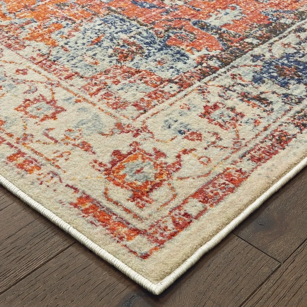 Vista Home Regent Distressed Medallion Blue/ Orange Area Rug