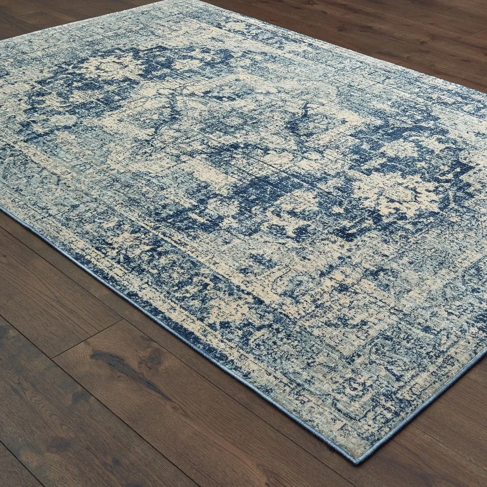 Vista Home Regent Distressed Medallion Blue/ Orange Area Rug