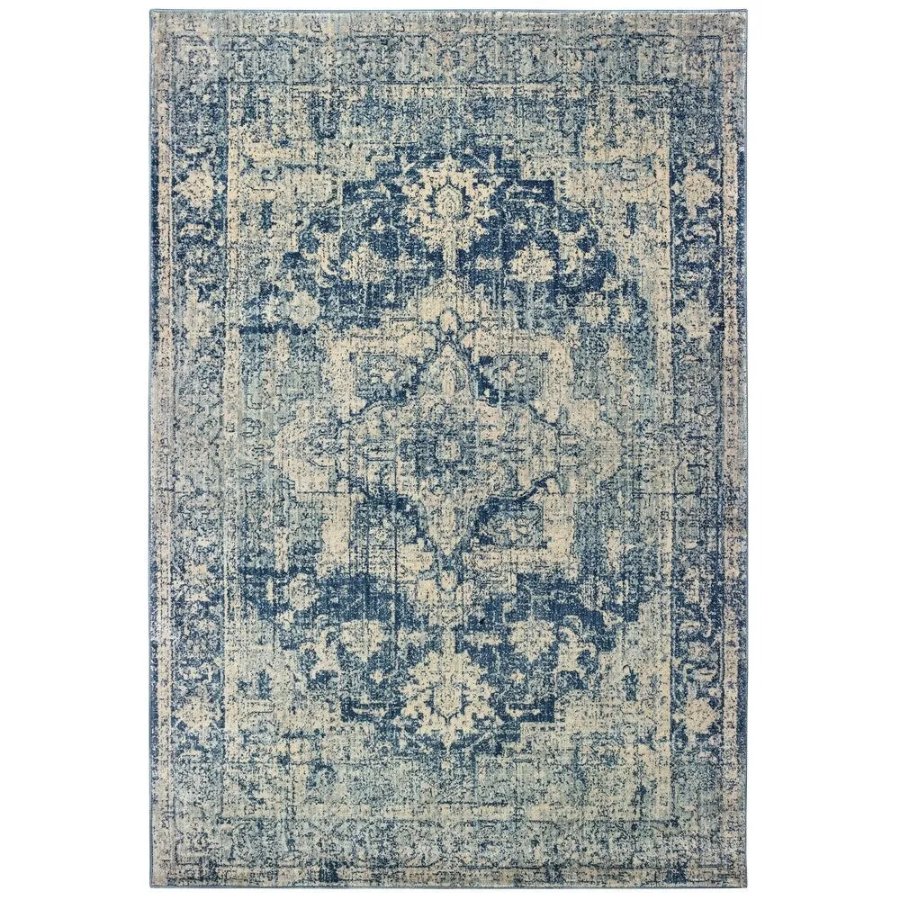 Vista Home Regent Distressed Medallion Blue/ Orange Area Rug