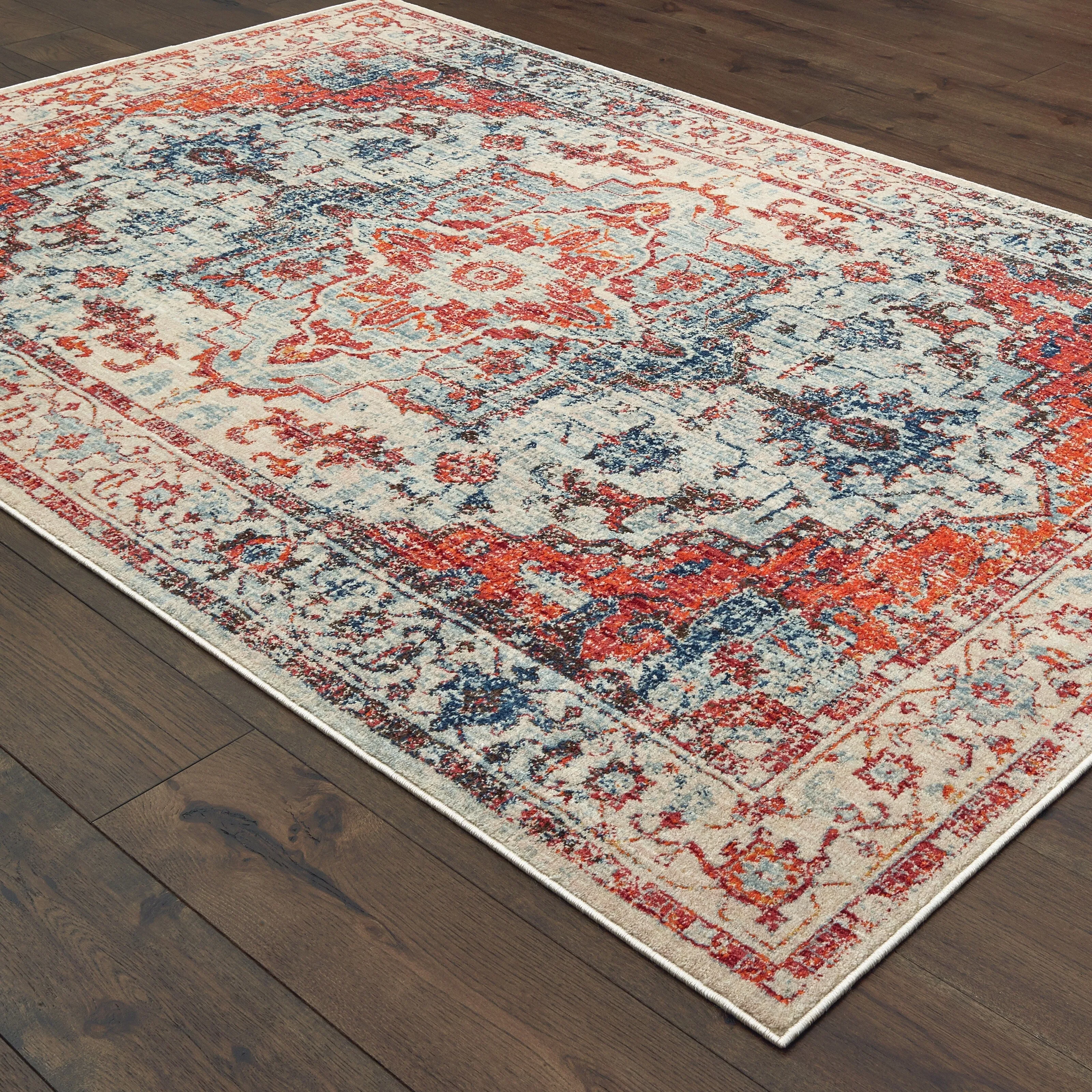 Vista Home Regent Distressed Medallion Blue/ Orange Area Rug