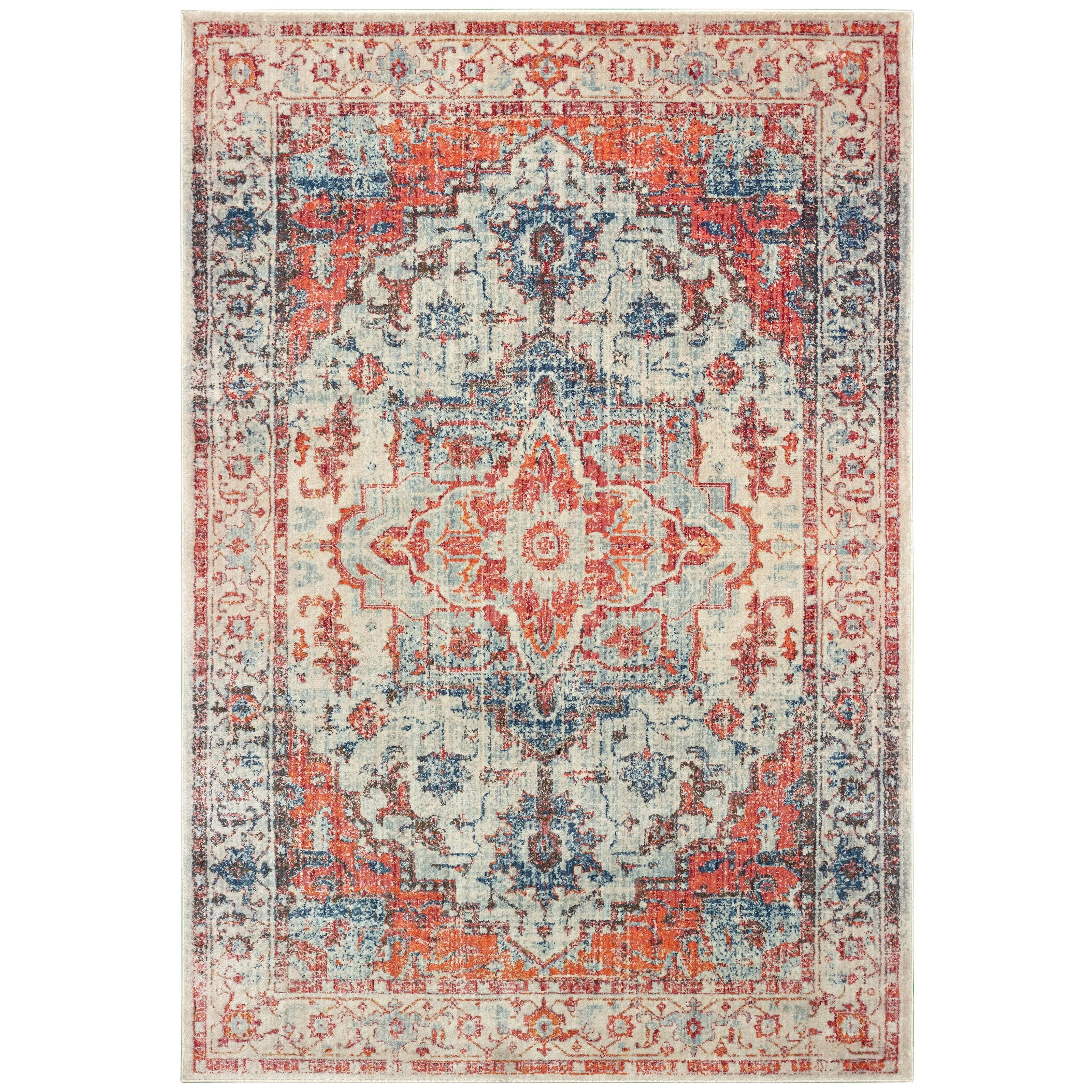 Vista Home Regent Distressed Medallion Blue/ Orange Area Rug