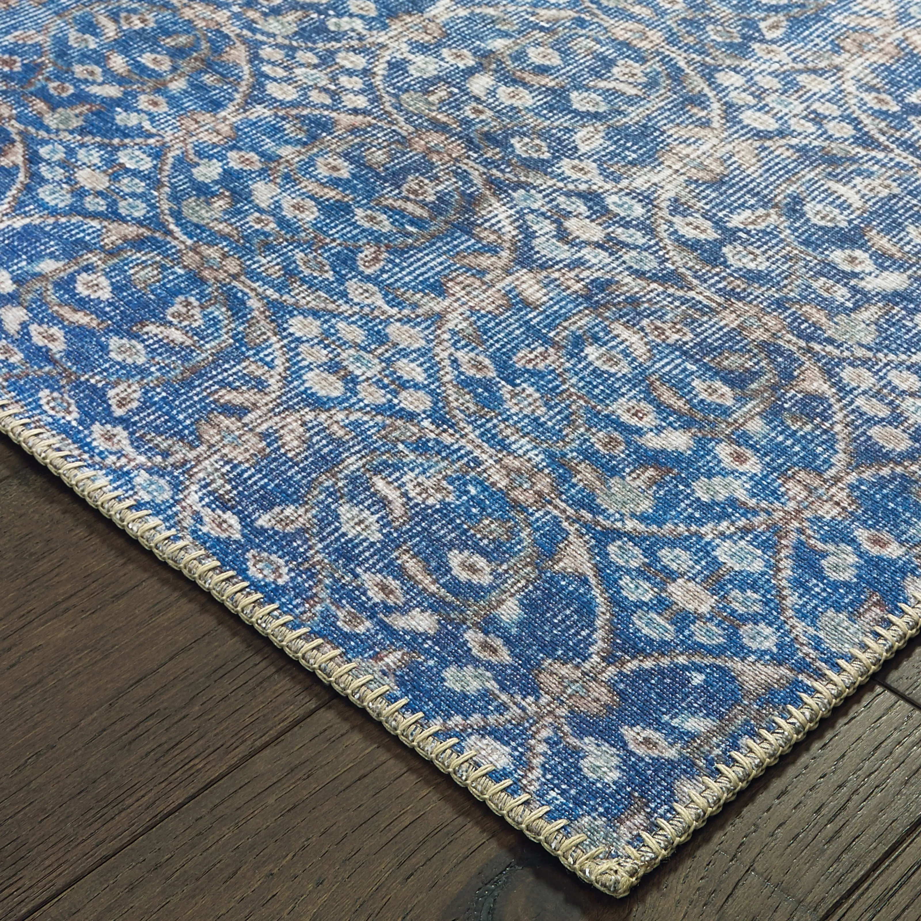 Vista Home Savannah Distressed Floral Blue and Brown Area Rug