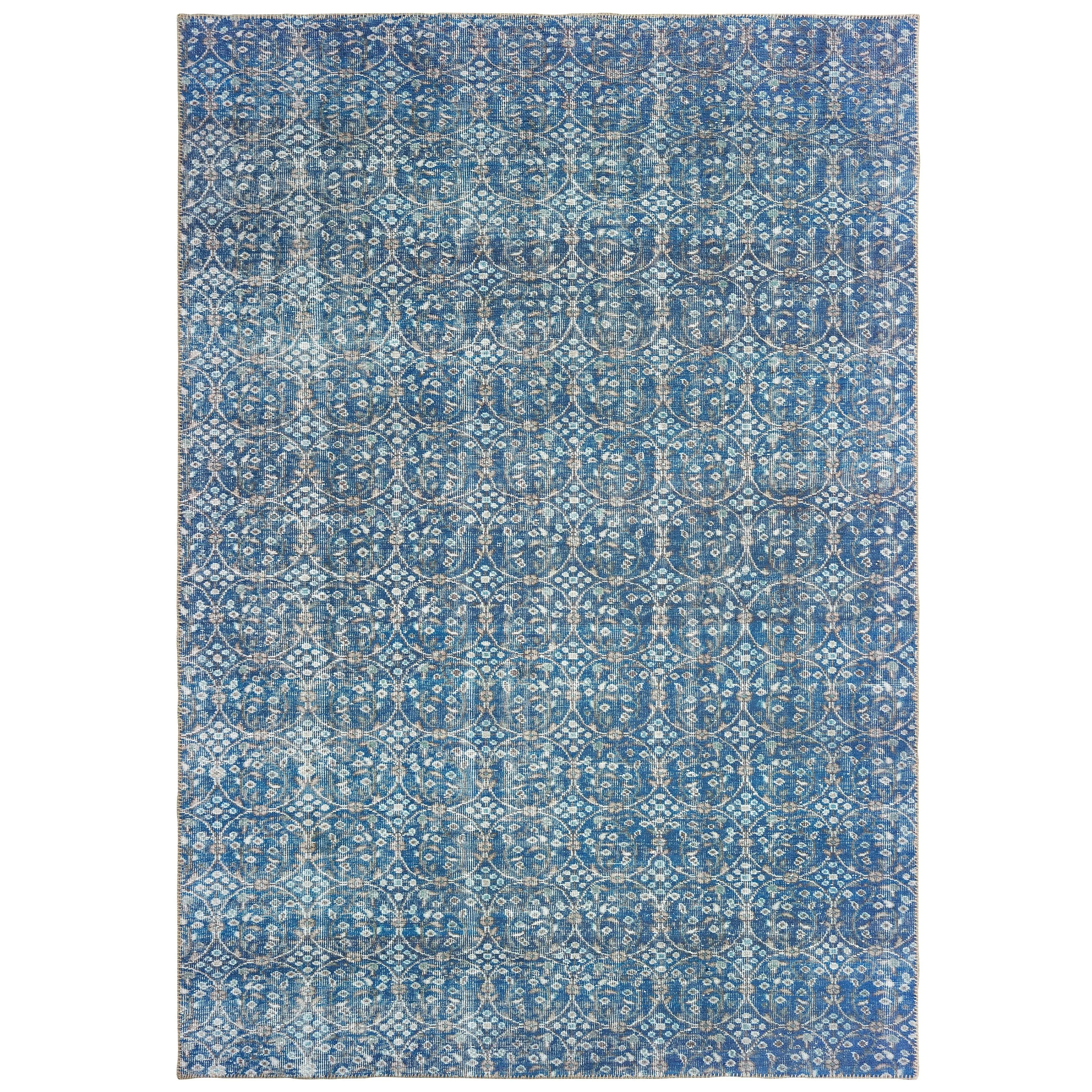 Vista Home Savannah Distressed Floral Blue and Brown Area Rug