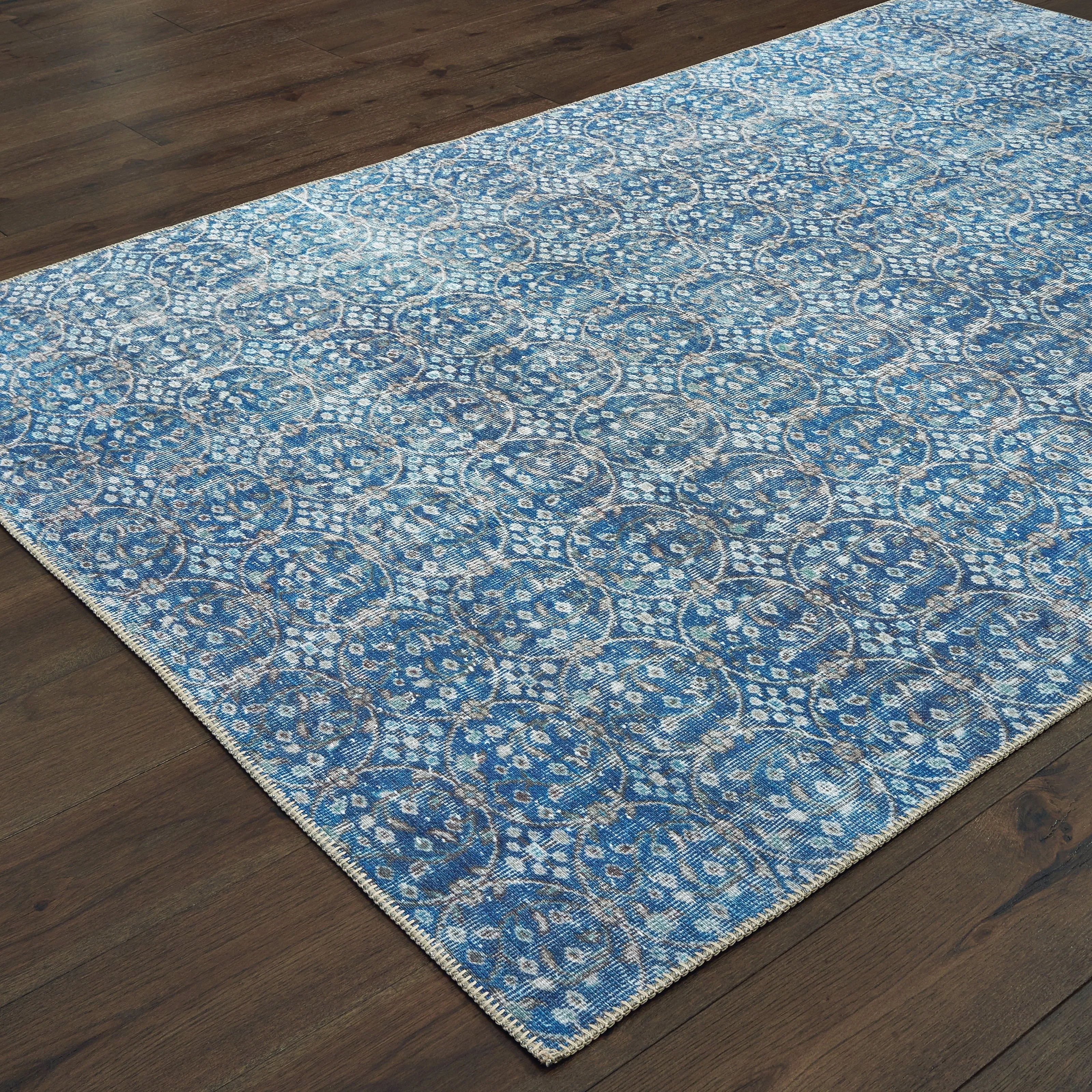 Vista Home Savannah Distressed Floral Blue and Brown Area Rug