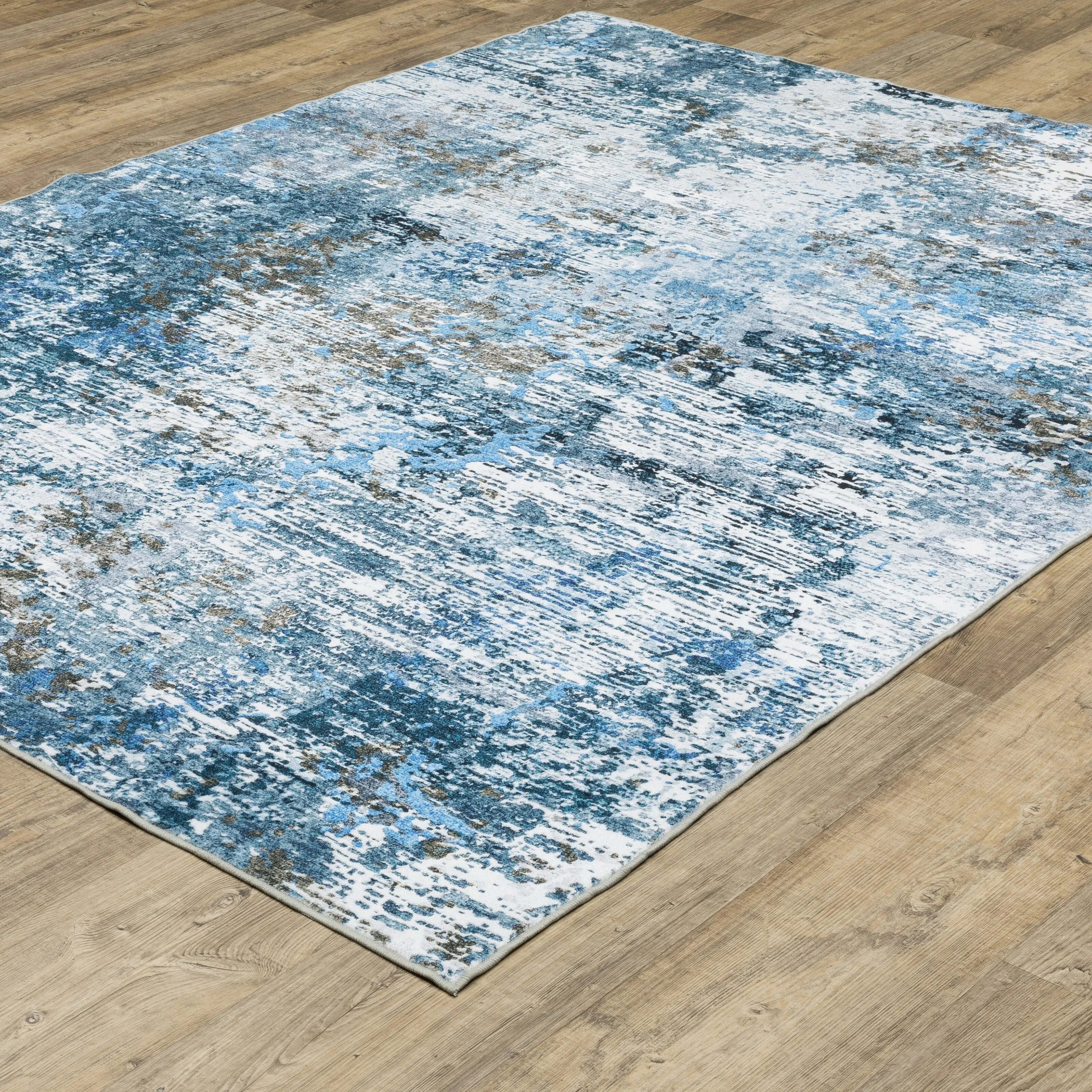 Vista Home Sunderland Icy Abstract Washable Blue/Ivory Area Rug Mat