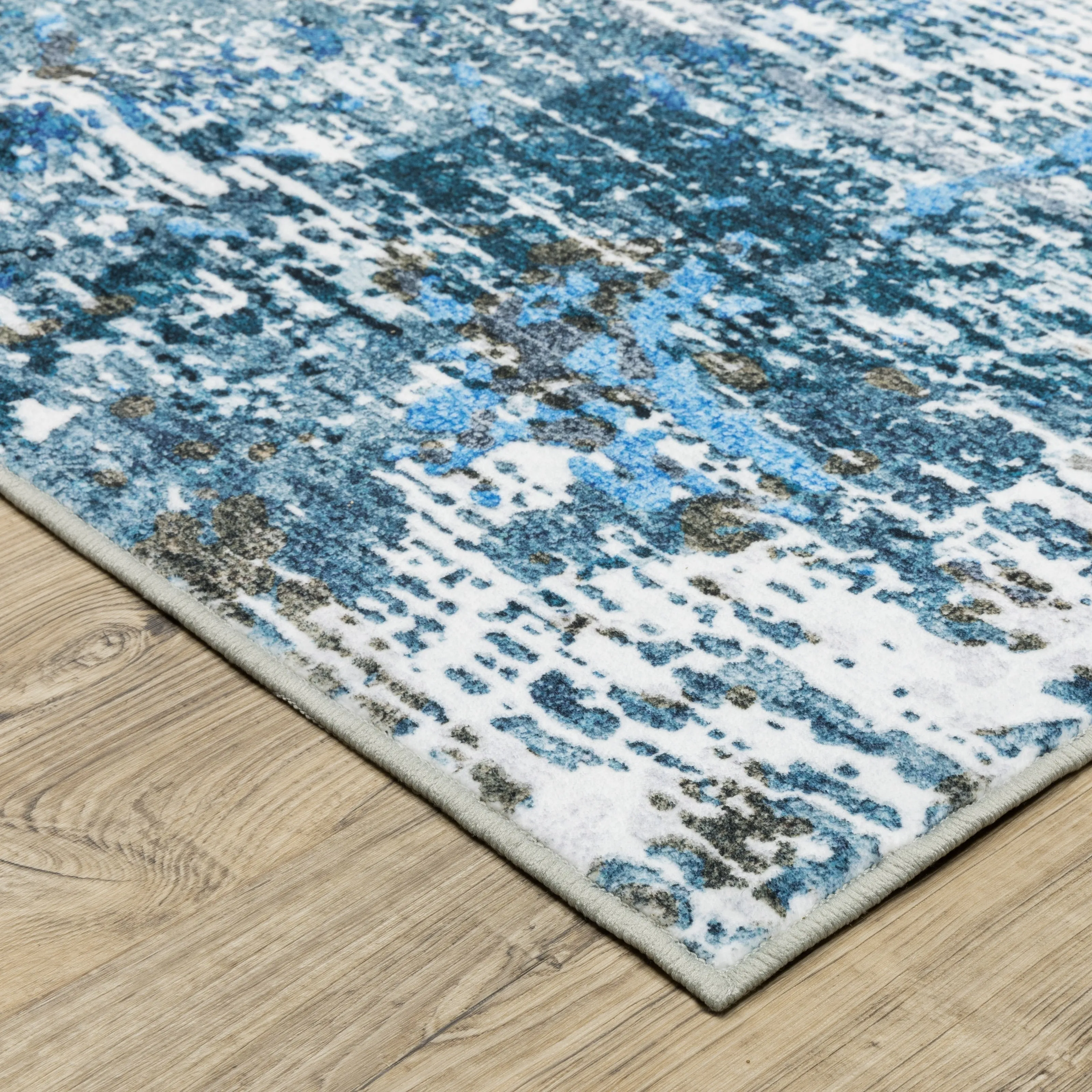 Vista Home Sunderland Icy Abstract Washable Blue/Ivory Area Rug Mat
