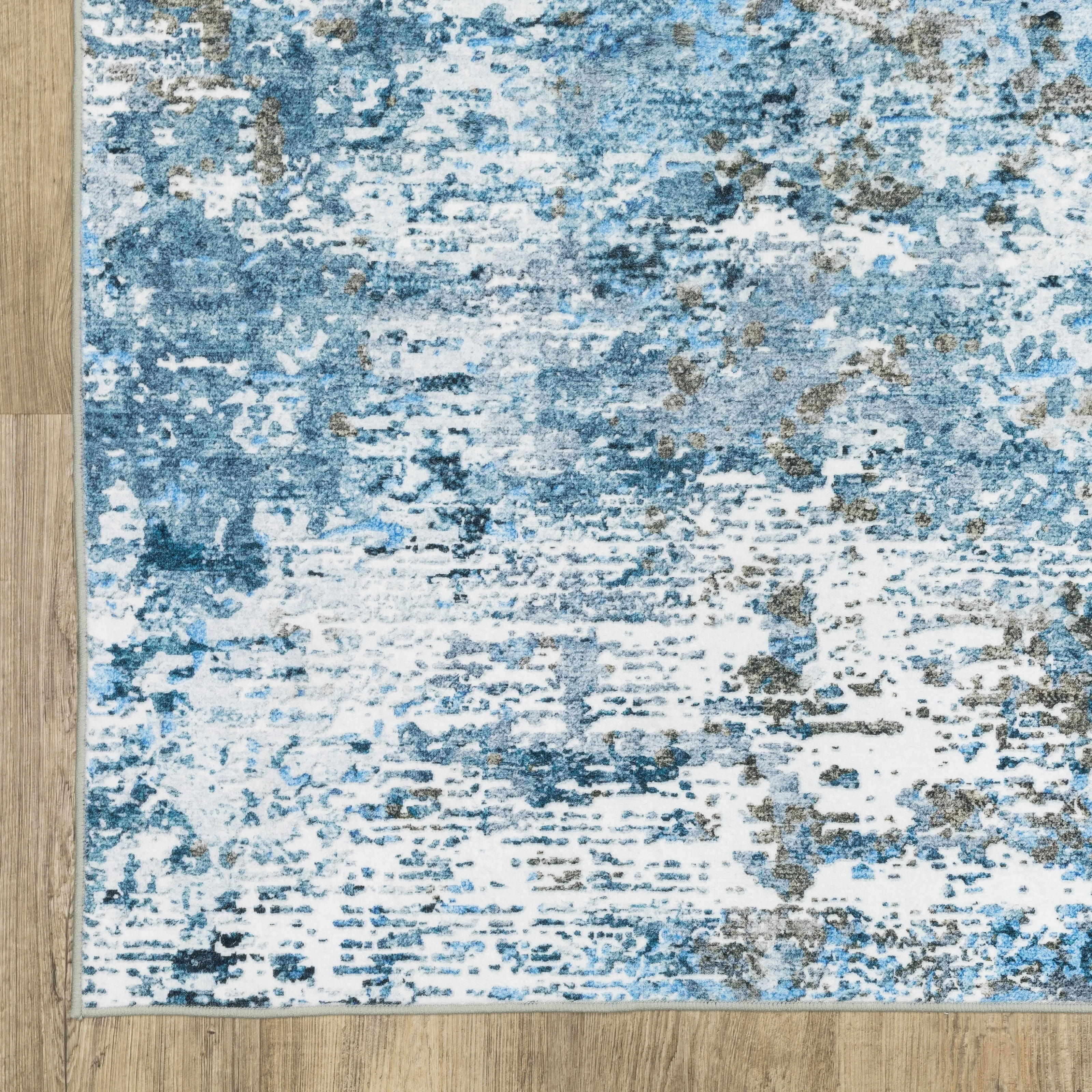 Vista Home Sunderland Icy Abstract Washable Blue/Ivory Area Rug Mat