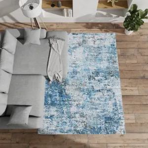 Vista Home Sunderland Icy Abstract Washable Blue/Ivory Area Rug Mat
