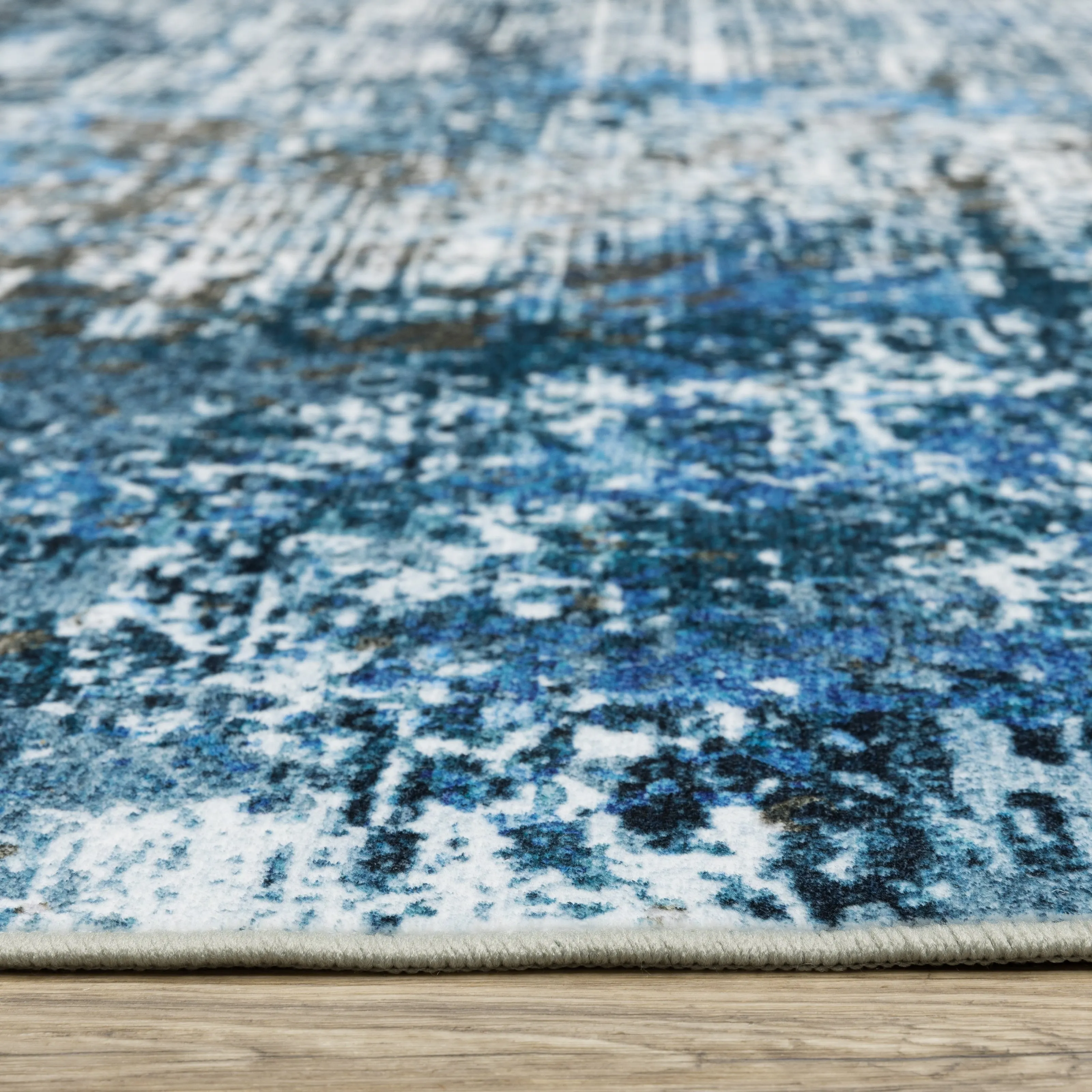 Vista Home Sunderland Icy Abstract Washable Blue/Ivory Area Rug Mat