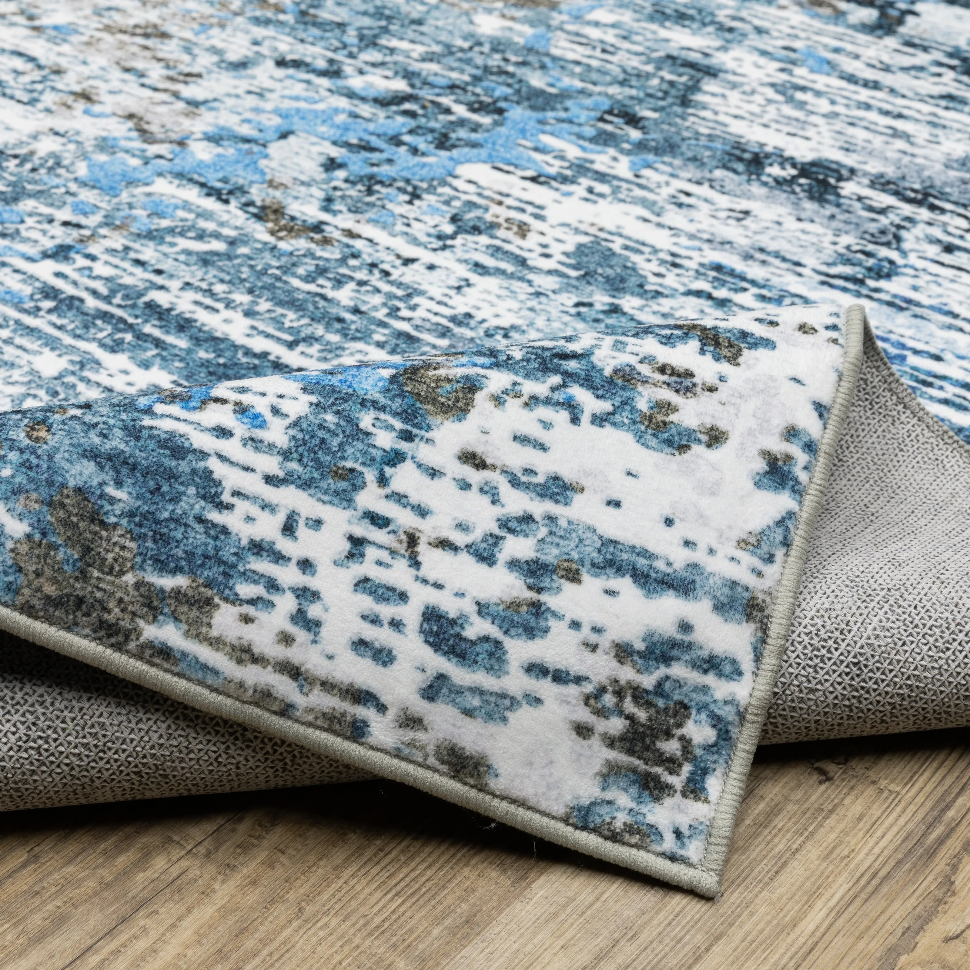 Vista Home Sunderland Icy Abstract Washable Blue/Ivory Area Rug Mat