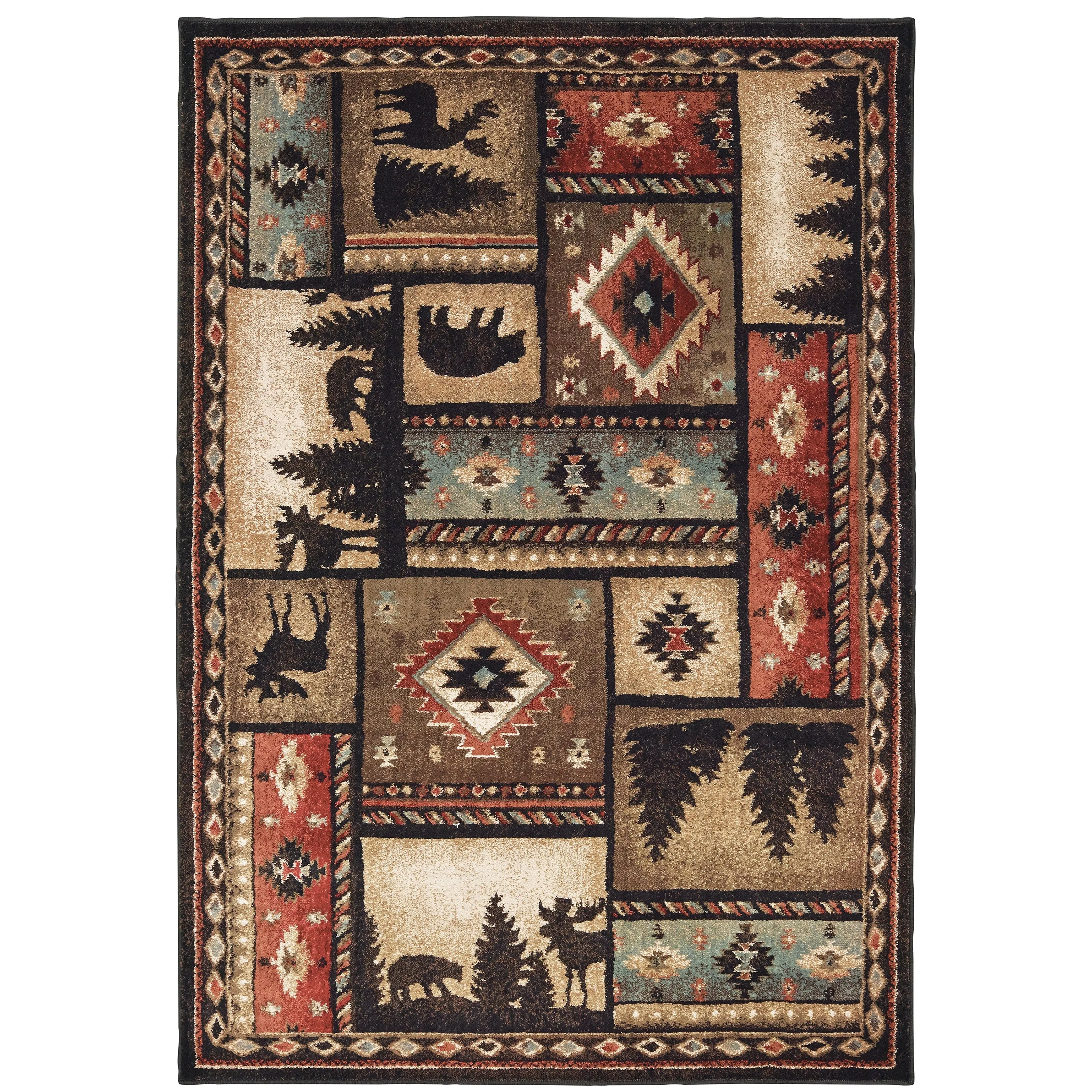Vista Home Wilder Lodge Patchwork Black/Multi-colored Area Rug.