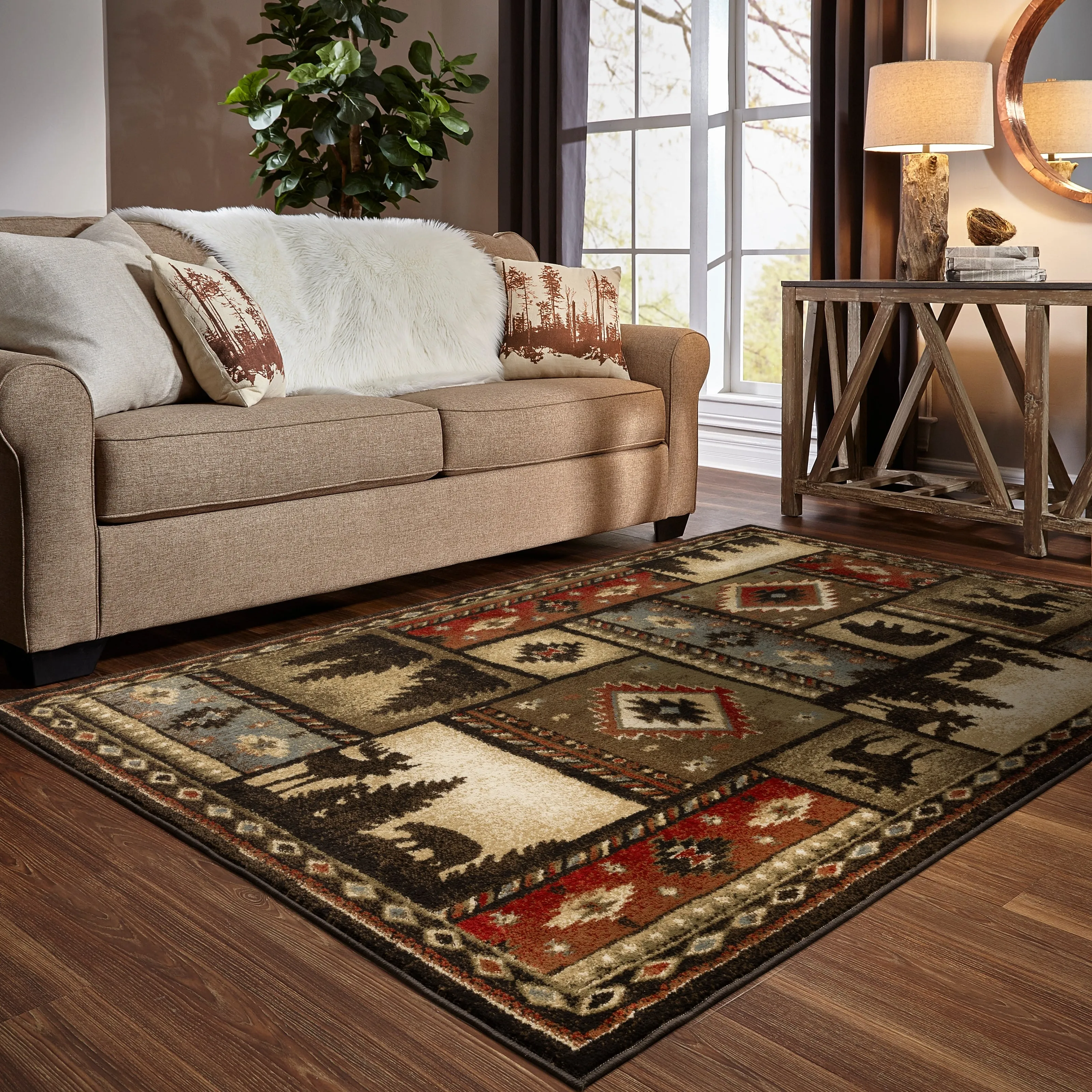 Vista Home Wilder Lodge Patchwork Black/Multi-colored Area Rug.