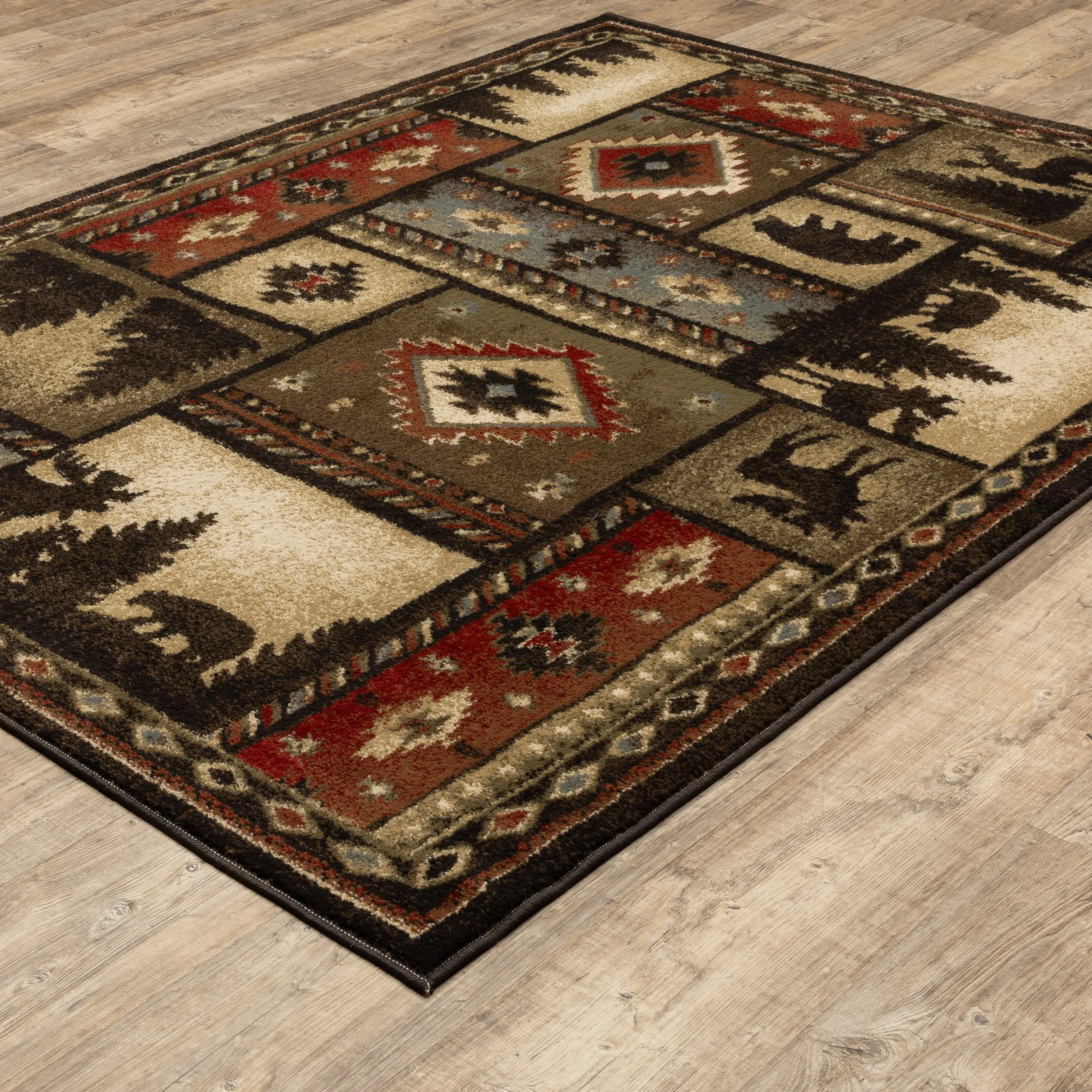 Vista Home Wilder Lodge Patchwork Black/Multi-colored Area Rug.